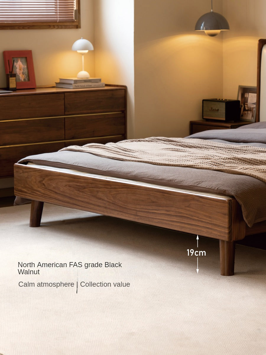 Premium Black Walnut Solid Wood Leather Upholstered Bed Frame with High Soft Back - Modern Bedroom Furniture for Master Suite, Guest Room & Luxury Apartments
