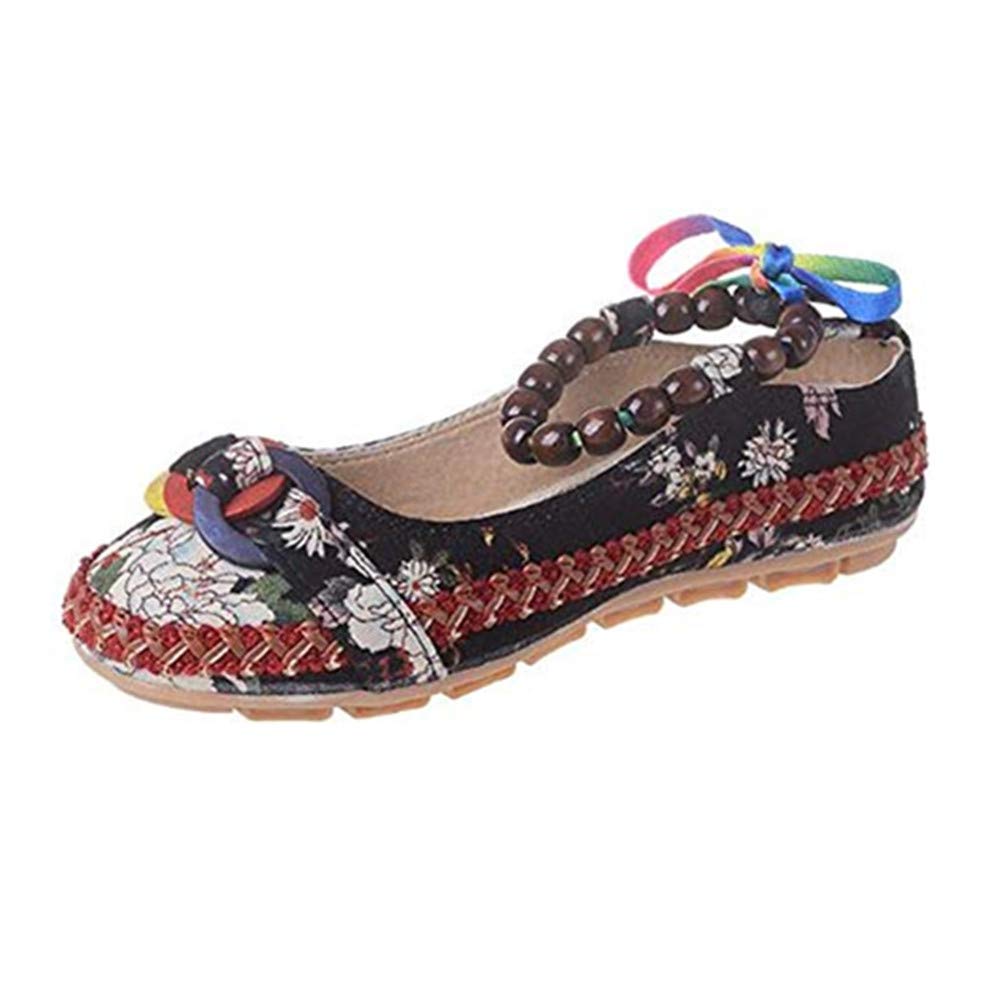 Women's Colorful Embroidered Beaded Casual Flats - Round Toe Lace-Up Shoes for Everyday Wear | Perfect for Spring Outfits, Office & Weekend Brunch