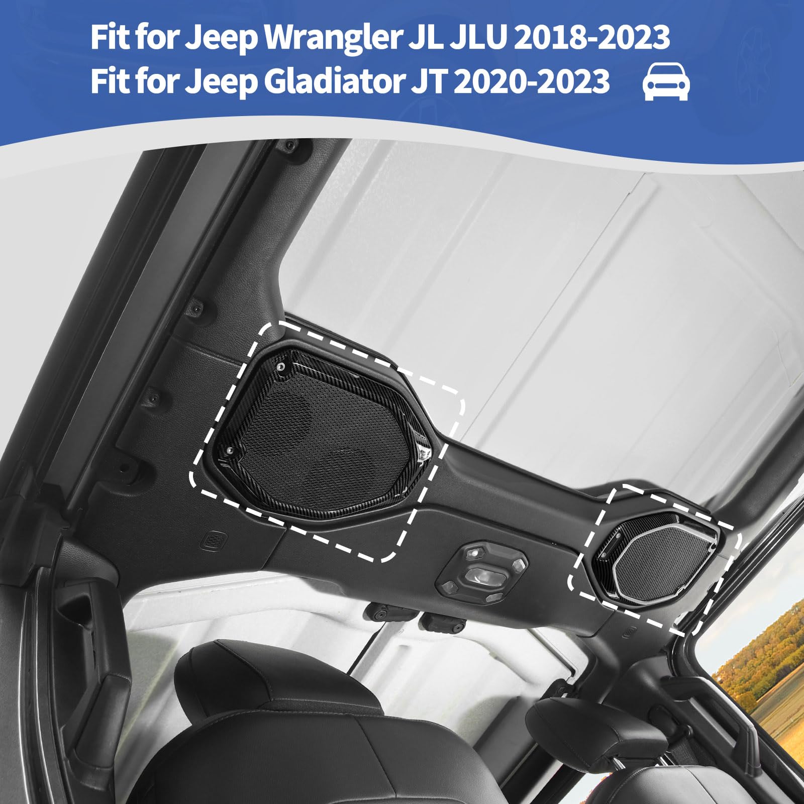 Carbon Fiber Speaker Cover Trim for Jeep Wrangler JL/JLU & Gladiator JT (2018-2023) - Interior Accessories Set of 2 - Perfect for Off-Road Adventures & Car Audio Upgrades