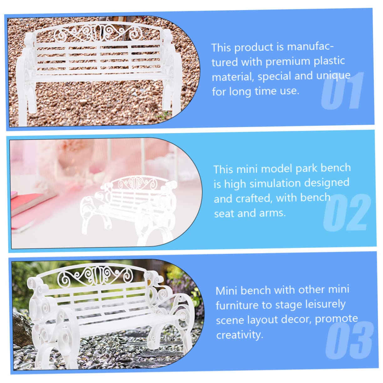 Jojofuny Dollhouse Mini Bench 2pcs - White Miniature Bench Models for Garden & Home Decor - Perfect for Dollhouses, Fairy Gardens, and DIY Miniature Scenes
