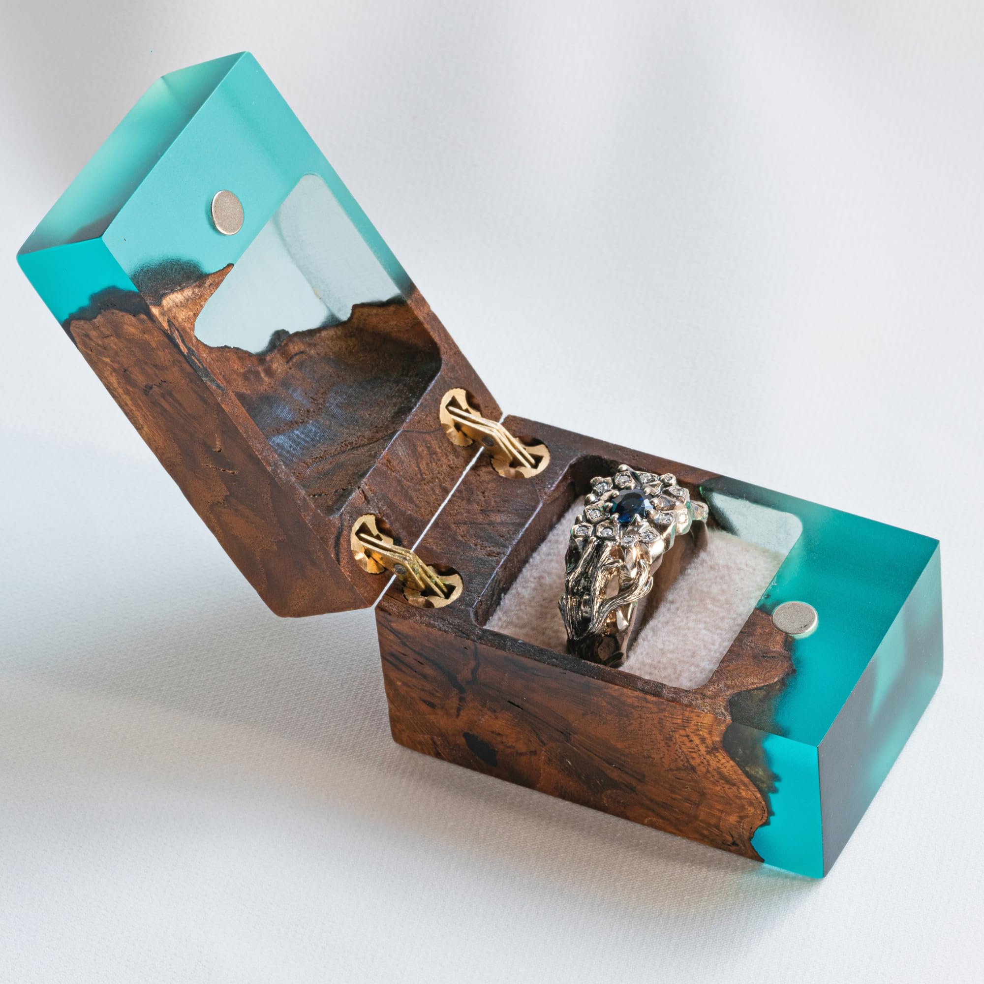 Handcrafted Wooden Engagement Ring Box - Unique Proposal Ring Holder for Wedding & Special Occasions - Elegant Aqua Blue Ring Display Gift for Women & Men - Perfect for Proposals, Anniversaries, and Romantic Surprises