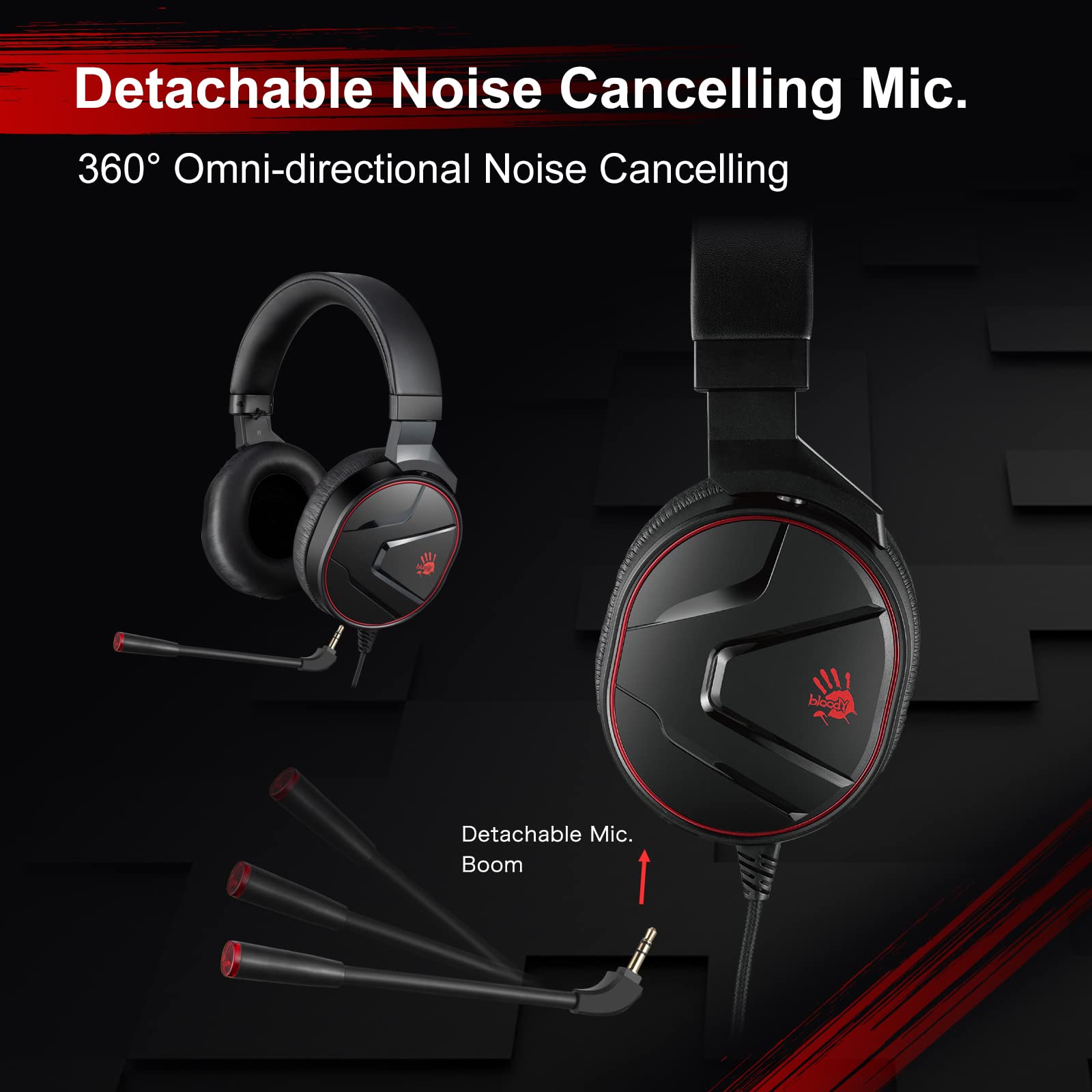 Bloody G600i Wired Gaming Headset with Microphone - 7.1 Virtual Surround Sound, Detachable Noise Canceling Mic, Memory Foam Earpads - Over-Ear Headphones for Xbox, PS4/5, Nintendo Switch, PC (Black) - Perfect for Competitive Gaming, Streaming & Online Chat