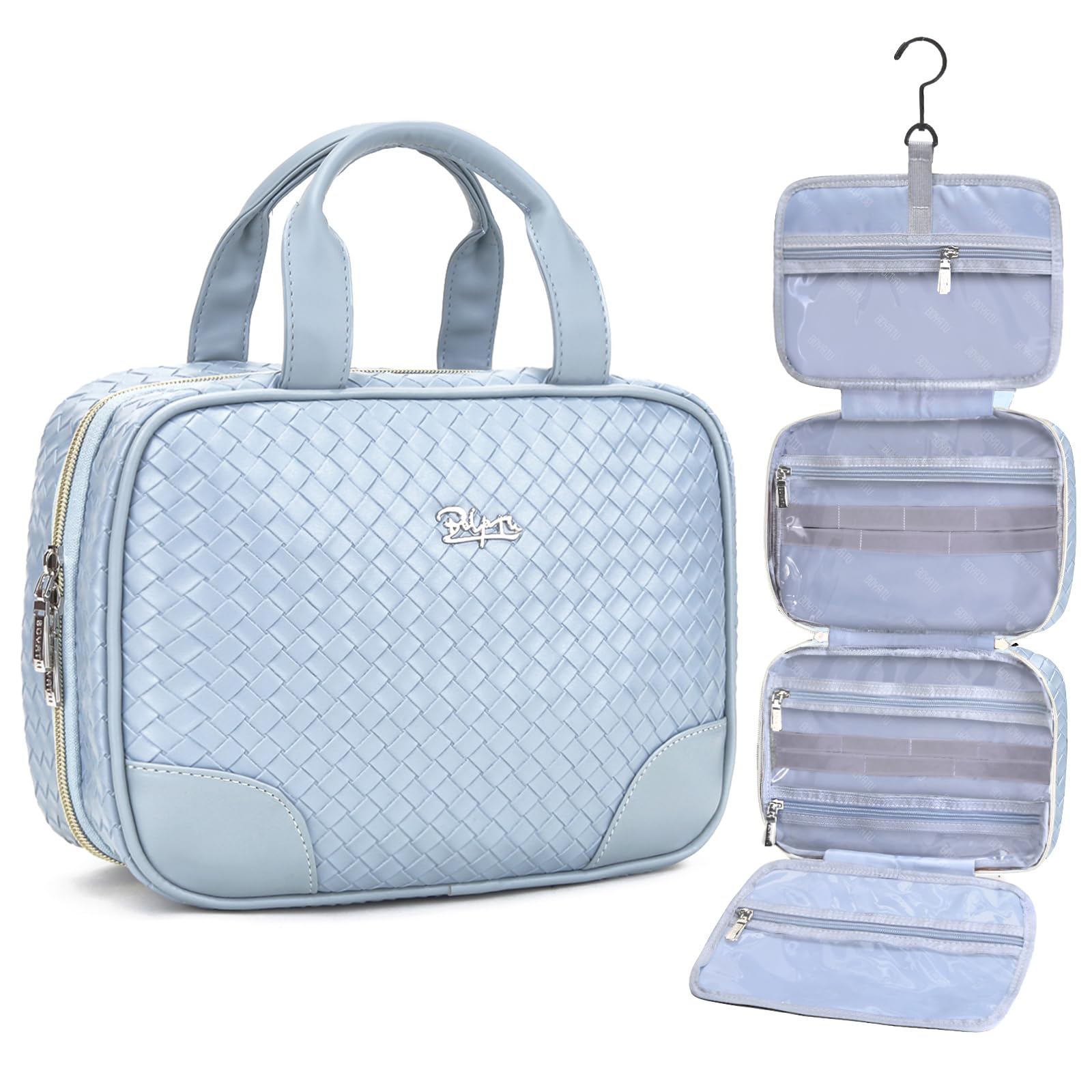 BOYATU Hanging Travel Toiletry Bag & Makeup Organizer - Large Capacity Cosmetic Bag with Handle, Portable for Women & Men, Perfect for Vacation, Gym, Business Trips (Blue)