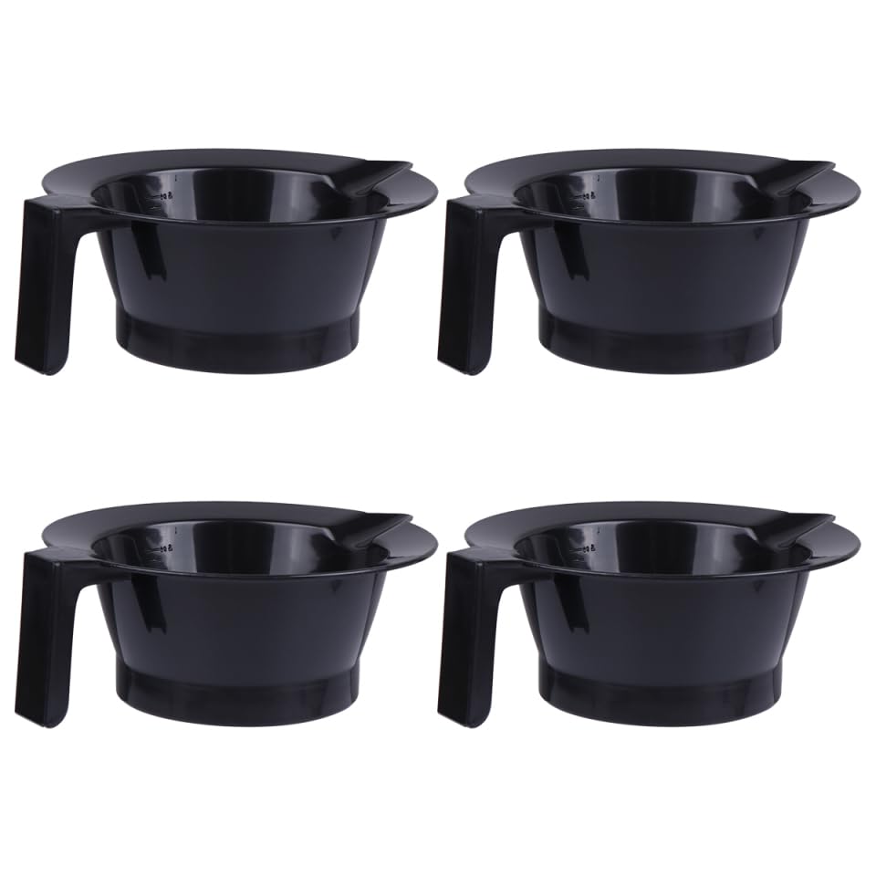 4Pcs Black Plastic Hair Color Mixing Bowls - Salon Styling & Hairdressing Tint Bowls for Professional Hair Dye Application | Perfect for At-Home Coloring & Salon Use