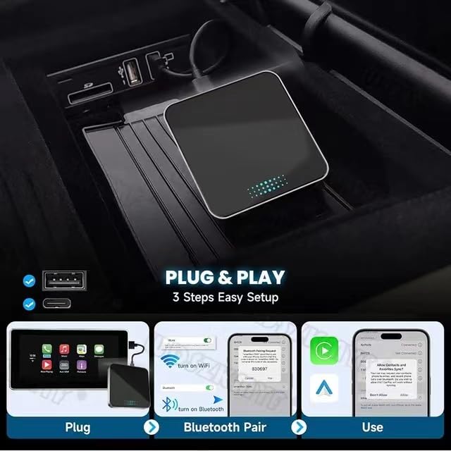 iPhone 13 Pro/Pro Max Camera Lens Protector & Wireless CarPlay/Android Auto Adapter - 2024 OEM Style USB A/C Compatible for Seamless Car Connectivity | Perfect for Road Trips & Daily Commutes