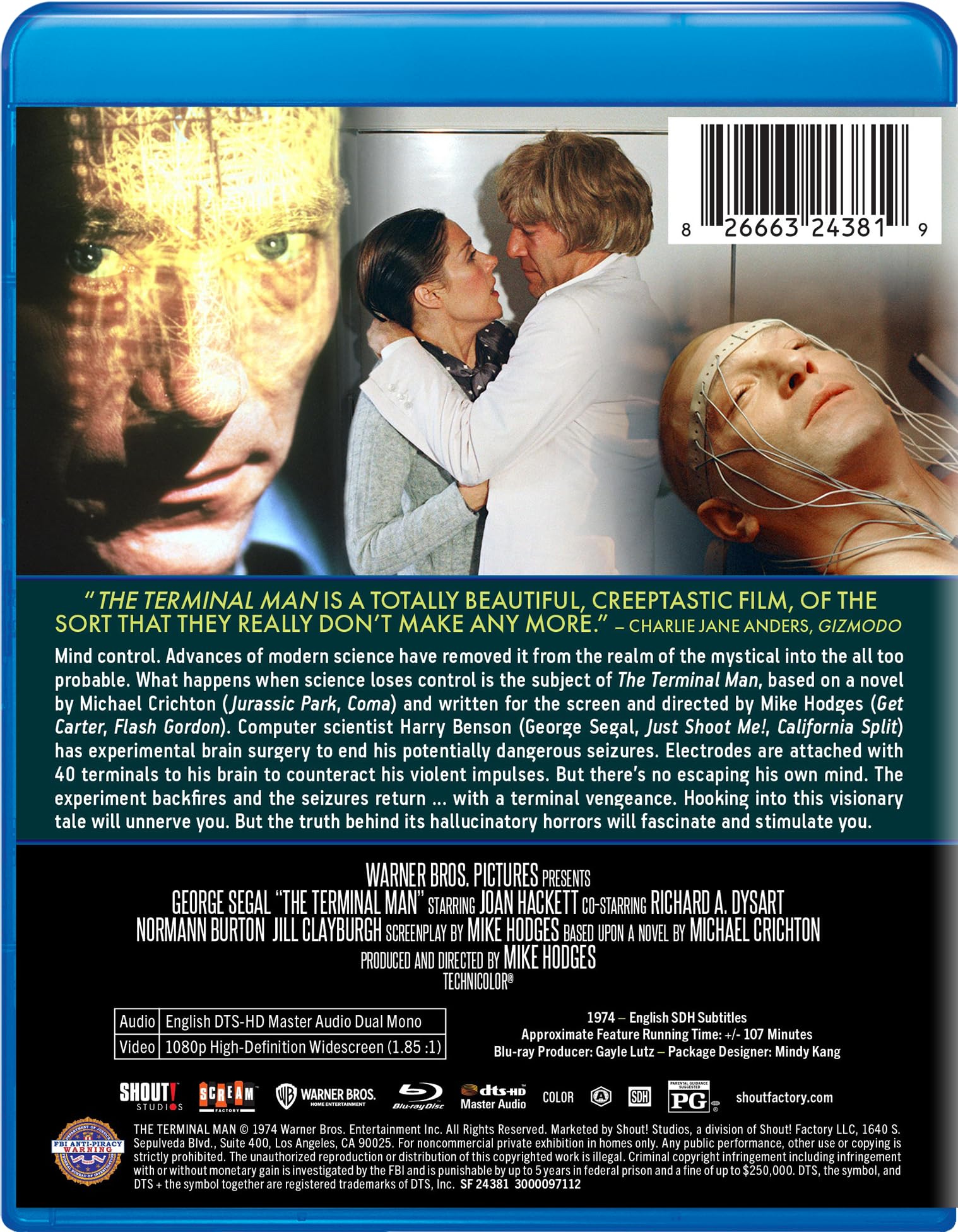 The Terminal Man Blu-ray - Classic Sci-Fi Thriller Movie for Home Theater & Movie Night Entertainment