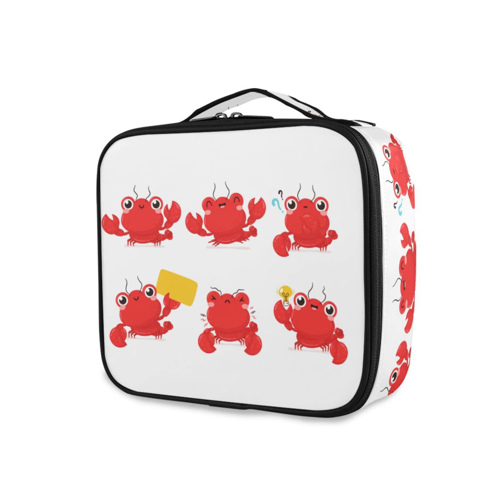 Happy Smiling Lobster Travel Makeup Bag - Portable Cosmetic Organizer with Adjustable Dividers, Jewelry Storage Case for Women - Perfect for Vacations, Beach Trips & Daily Makeup Organization