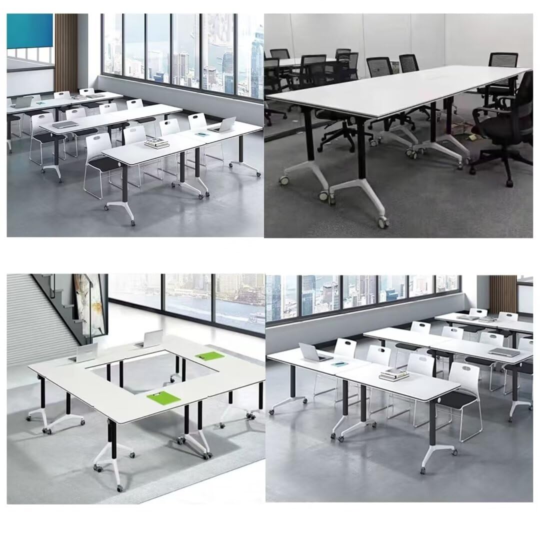 Modern Folding Flip Top Mobile Conference Table with Wheels - 47.2×23.6×29.5 Inches White - Portable Office Training Table for Meetings, Classrooms & Workspaces - Easy to Move & Space-Saving Design