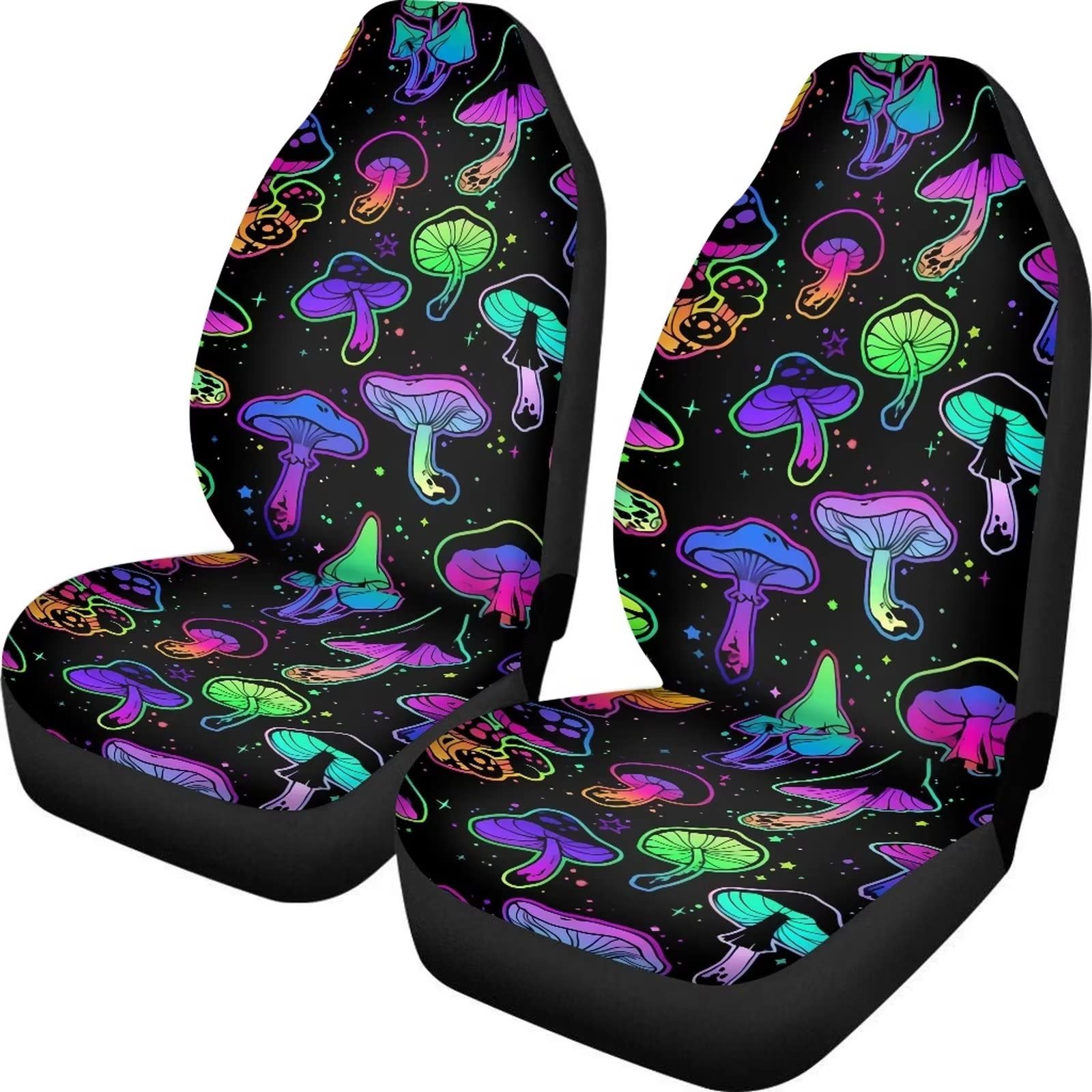 HUGS IDEA Abstract Mushroom Print Car Seat Covers 2-Piece Set - Stretchy Universal Fit Anti-Scratch Front Seat Protectors for Sedans, Vans & Trucks - Perfect for Daily Commute, Road Trips & Interior Protection