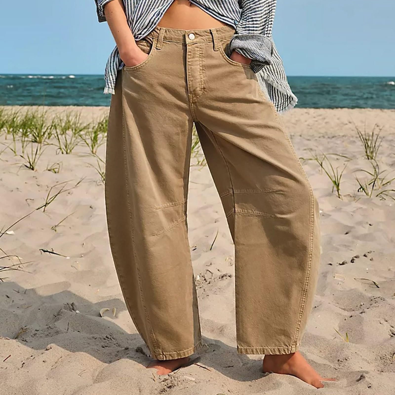 Yanzhenglip Women's Baggy Boyfriend Jeans - Mid Rise Barrel Leg Cropped Denim Pants with Pockets | Y2K Fashion, Wide Leg Loose Fit for Casual Outfits & Streetwear