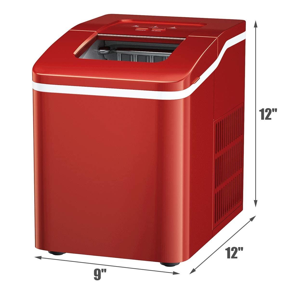 Posdutti Countertop Ice Maker Machine - 26Lbs/24H, Bullet-Shaped Ice Cubes in 8 Minutes, Portable Electric Ice Maker with Basket & Scoop, Self-Cleaning Function - Perfect for Home, Office, Parties, RV & Outdoor Use (Red)