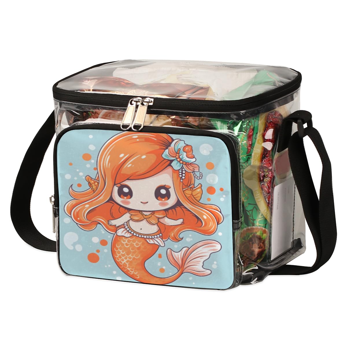 Cute Mermaid Clear Tote Bag with Handles - Transparent Crossbody Shoulder Bag for Women - Perfect for Beach, Travel, Picnic, Concerts & Sports Events (Stadium Approved) - Waterproof Lunch Bag for Outdoor Activities