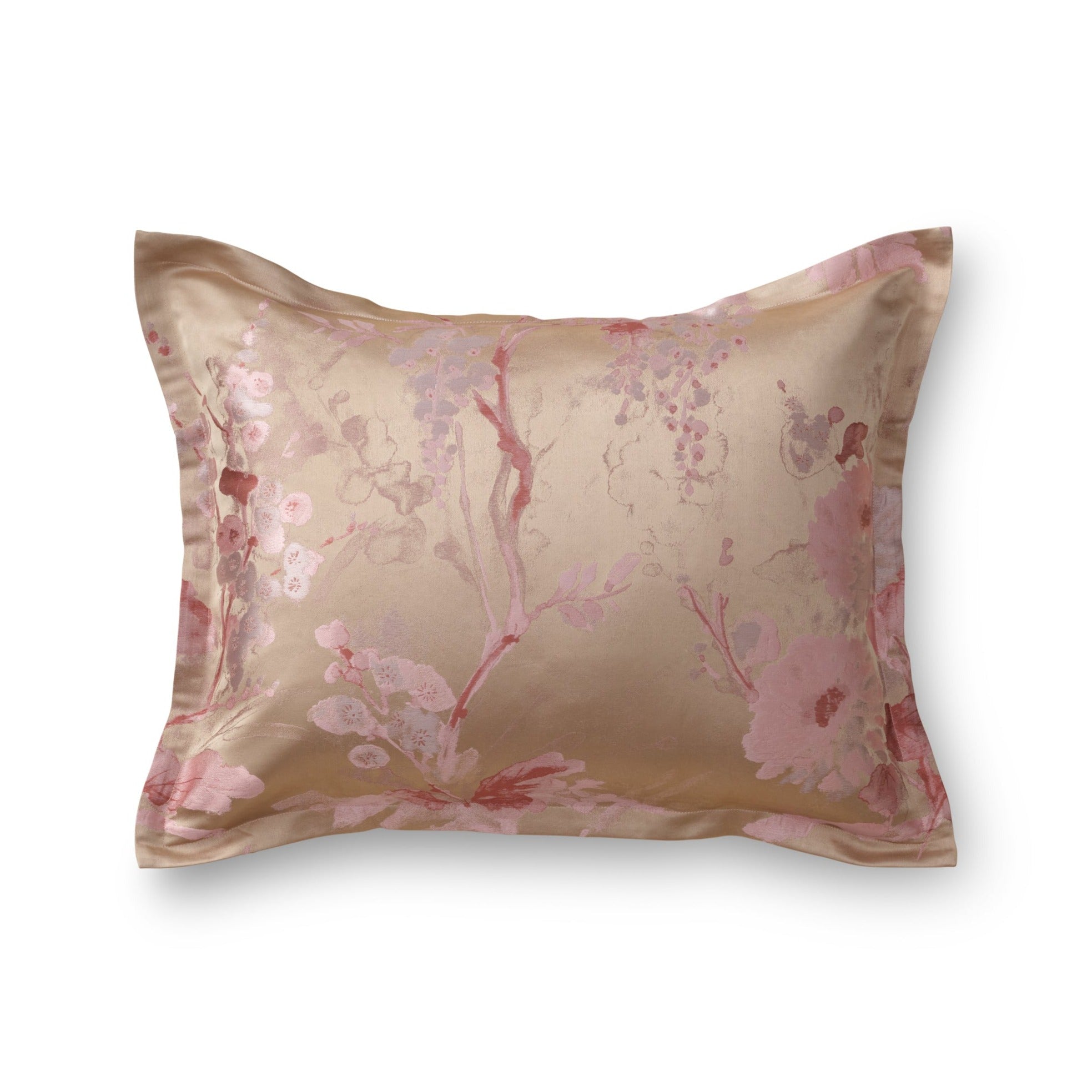 Jardin Fleur Pink & Gold Sham - Elegant Floral Decorative Pillow Cover for Bedroom, Living Room, and Sofa
