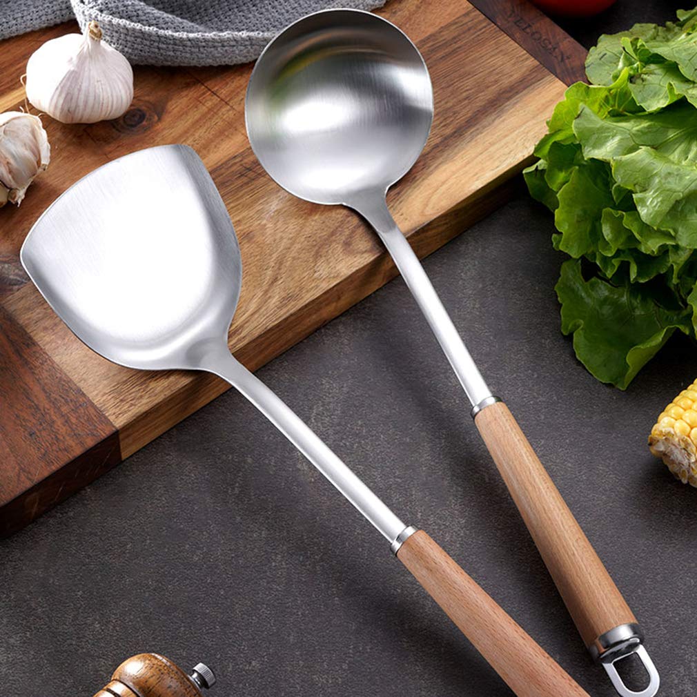 Premium Stainless Steel Kitchen Utensil Set - Non-Stick & Heat Resistant Cookware with Wooden Handle - 15-Piece Cooking Gadgets Tools Set - Perfect Gift for Home Chefs & Cooking Enthusiasts - Ideal for Baking, Frying, Sauteing & Everyday Meal Preparation