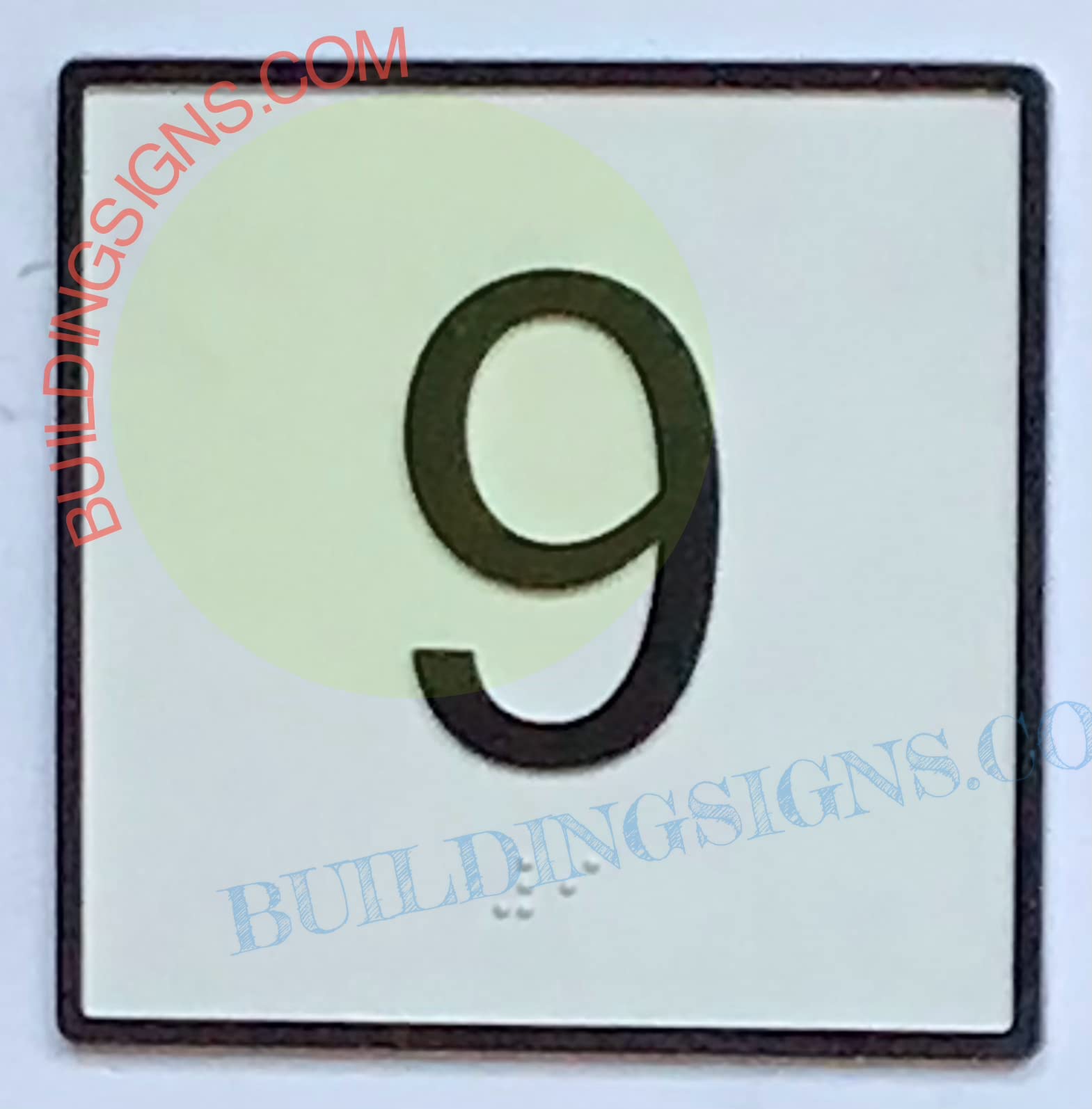 Elevator Floor Number 9 Sign - CAST Iron JAMB Plate with White Background (4x4 Inch) - Durable Metal Elevator Signage for Office Buildings, Hotels & High-Rise Safety