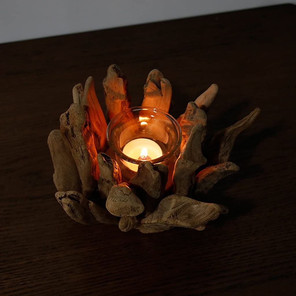 Nordic Style Wooden Candle Holder with Glass - 20×13.5cm Brown Home Decor for Dining Table, Romantic Dinner, Wedding Centerpiece & Photo Props - Perfect Gift for Housewarming & Holiday Decorations