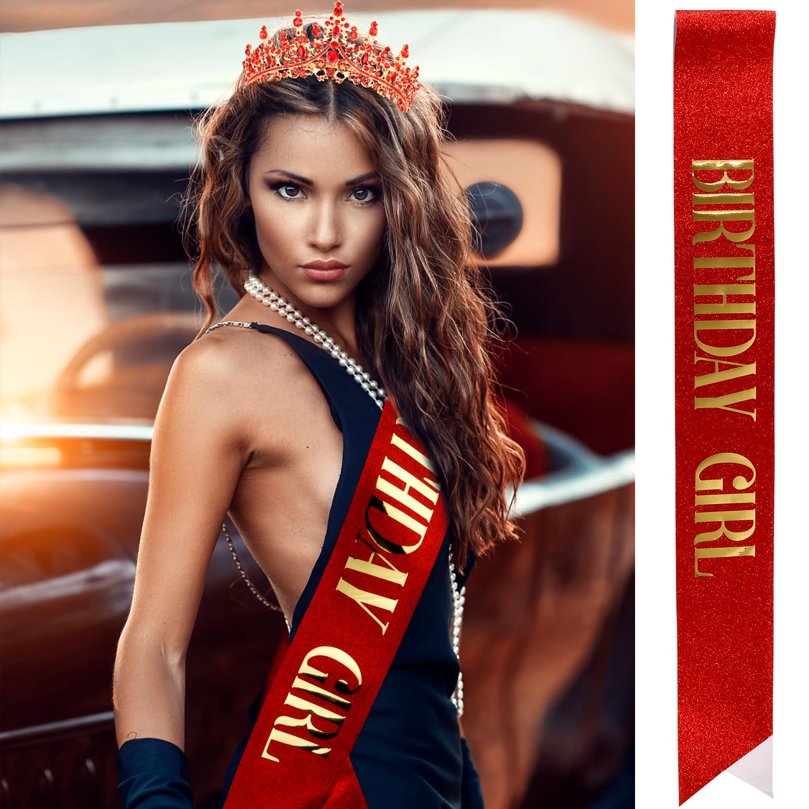 Elegant Red Crystal Birthday Tiara Crown for Women & Girls - Princess Headband with Combs, Perfect for Birthday Parties, Cake Toppers & Gifts | Sparkling Hair Accessories for Weddings, Prom & Special Occasions