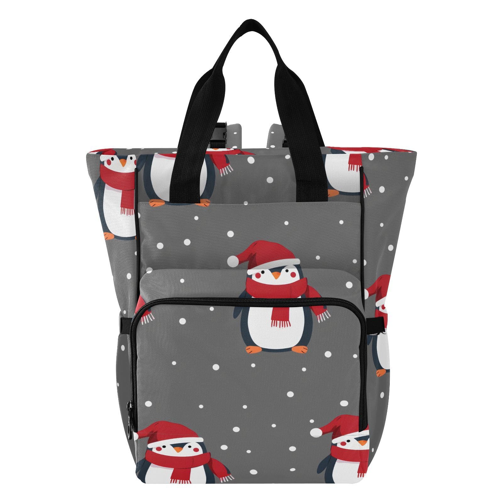 **PJXTH Gray Penguin Diaper Backpack - Large Capacity Waterproof Baby Bag with Insulated Pockets & Stroller Straps - Travel, Daycare, Park - Unisex for Moms, Dads, Boys & Girls**
