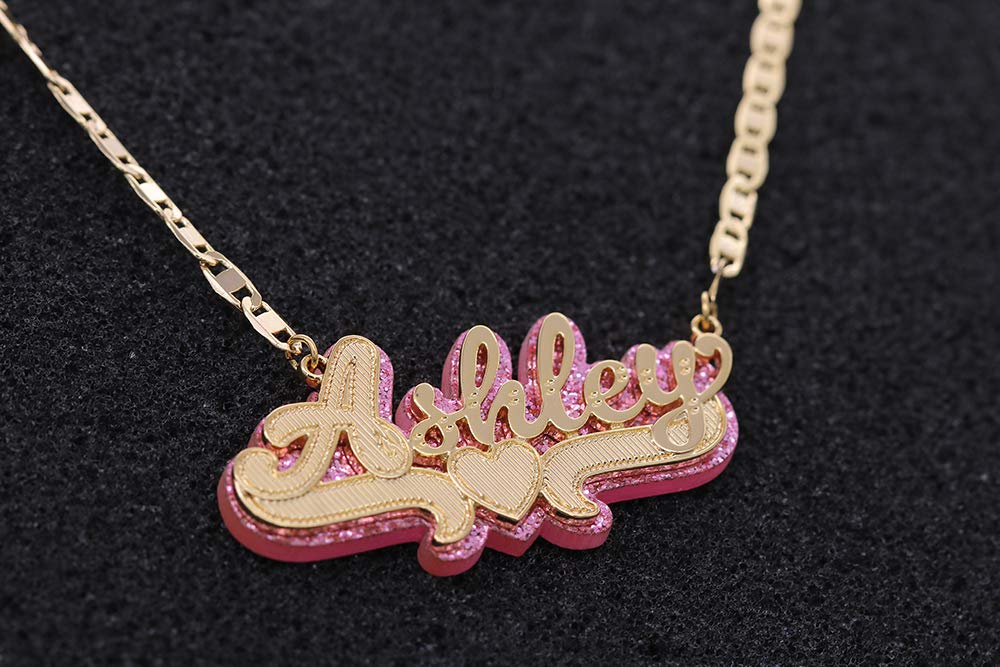 Custom Name Necklace - Personalized Double Nameplate Acrylic Pendant with Any Name - Elegant & Dazzling Jewelry Gift for Women - Perfect for Anniversaries, Birthdays & Special Occasions