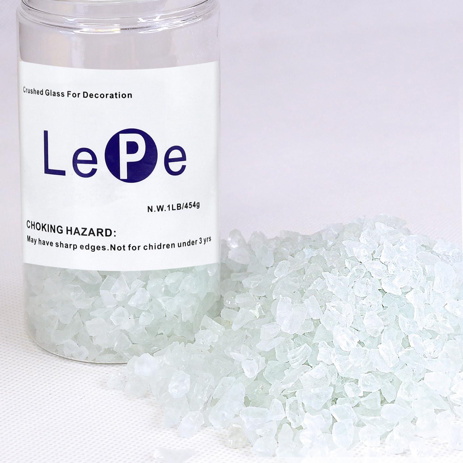 Translucent White Crushed Fire Glass 6-9mm for Fire Pits & Resin Art - 1lb Jar