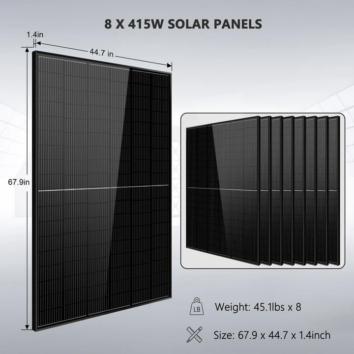 SunGoldPower 8000W Off Grid Solar Kit with 10.24kWh LiFePO4 Battery & 8x415W Panels | 48VDC 120V/240V Output | Perfect for RV, Cabin, Home Backup Power & Emergency Use (Model SGR-8K10E)