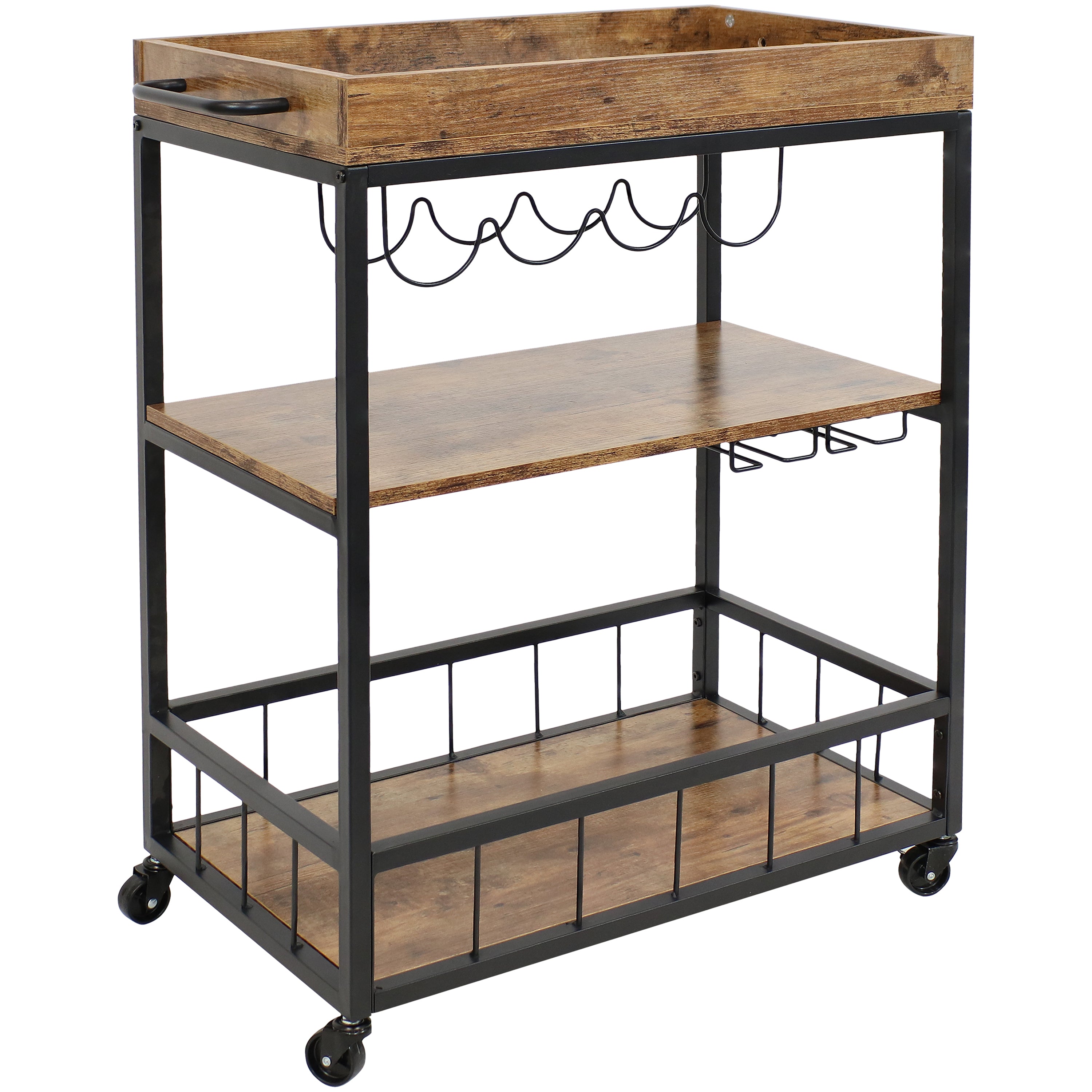 Sunnydaze Industrial Rolling Bar Cart - 35