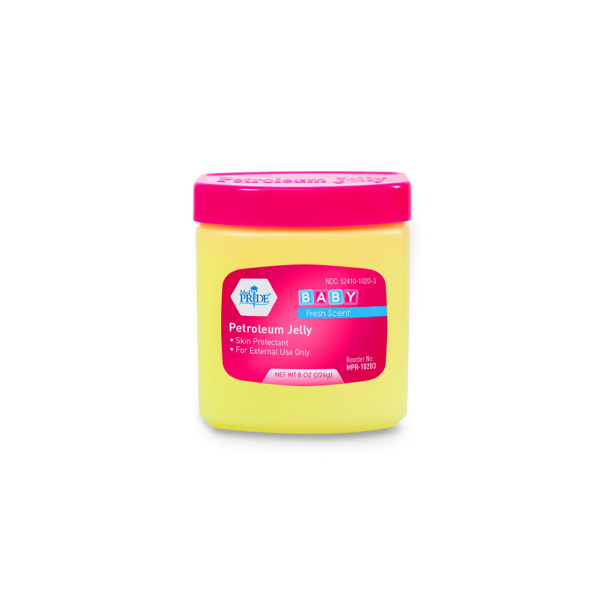 MED PRIDE Petroleum Jelly with Fresh Baby Scent - Skin Protectant for Dry Skin, Rashes, Minor Burns & Wounds - Powerful Moisturizer for Chapped Lips, Dry Hands, Chafed Skin & Diaper Rash - 8oz Pink Jar - Perfect for Baby Care, First Aid Kits & Daily Skincare Routine