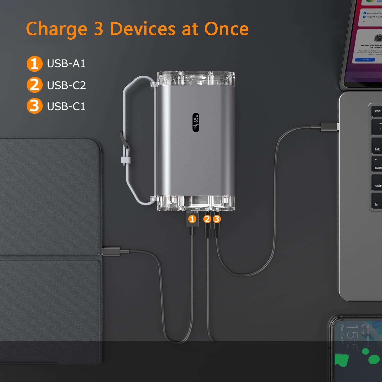 GARVEE 30000mAh 65W Fast Charging Power Bank with 3 Ports & LED/IPS Screen - Portable Charger for iPhone, Samsung, Laptop, Travel, Camping & Emergency Power Backup