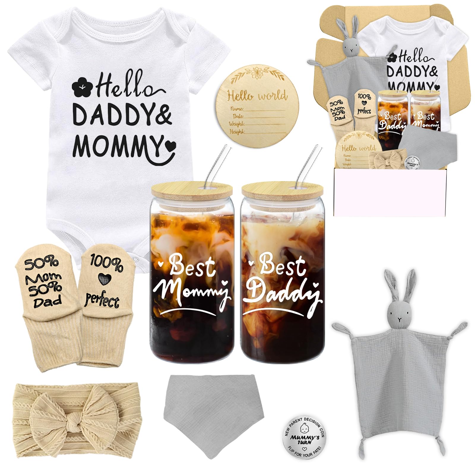 Thoughtful New Mom & Dad Gift Basket - Pregnancy Care Package for First-Time Parents with Glass Cups | Gender Reveal & Baby Shower Gifts for Women - Perfect for Celebrations & Newborn Care