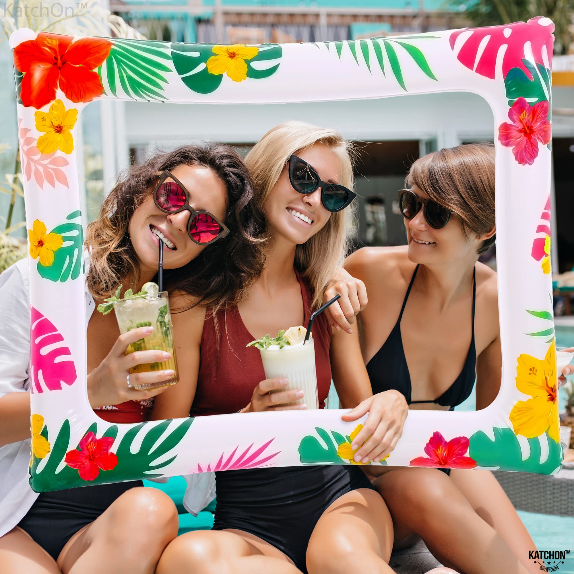 **12-Pack Hawaiian Tropical Sunglasses | 28x23 Inch Inflatable Photo Booth Frame for Luau & Pool Parties | Kids & Adults Aloha Party Decorations – Perfect for Beach, Summer, and Themed Events**