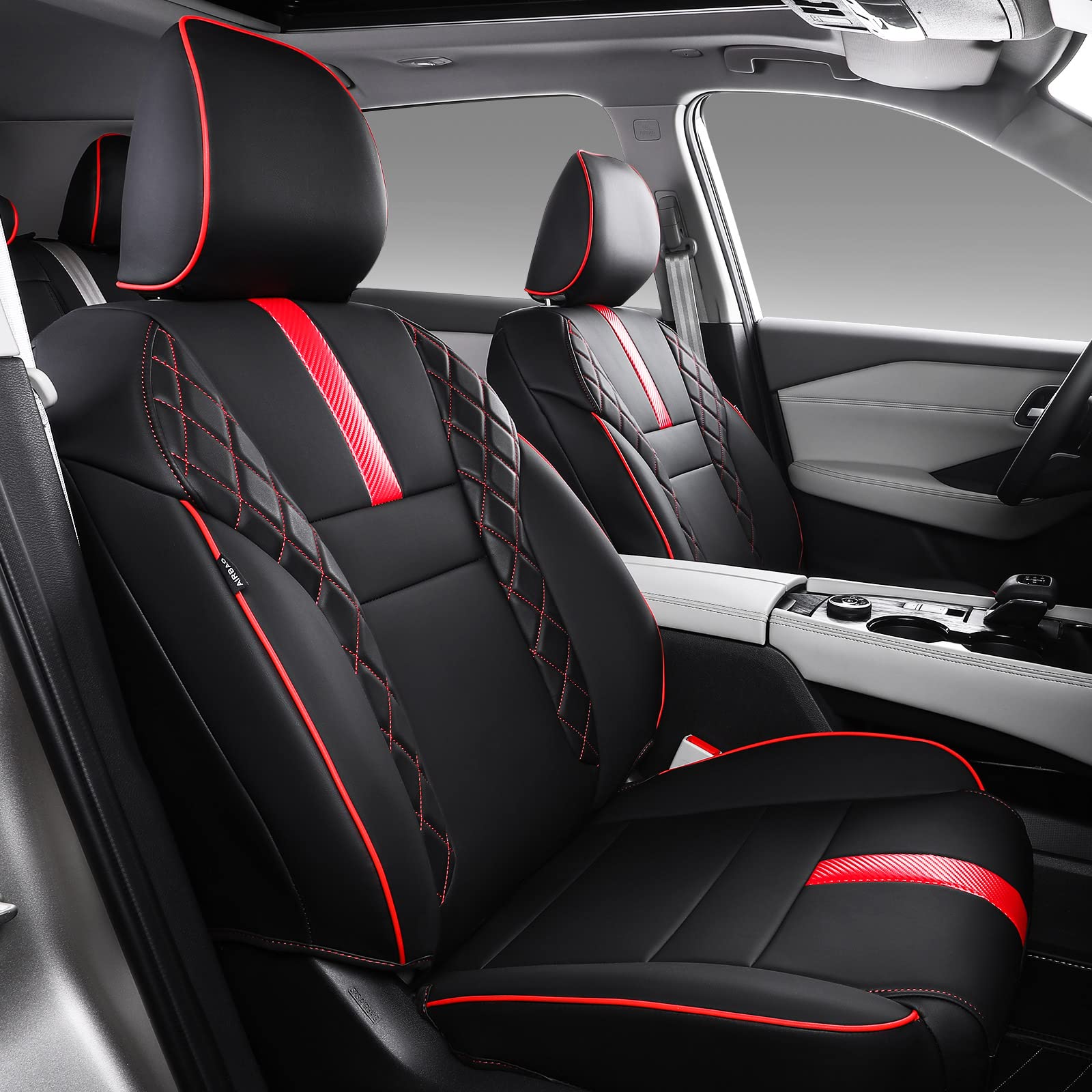 Premium PU Leather Car Seat Covers for 2021-2025 Nissan Rogue - Front & Back Seat Protectors, Universal Fit Accessories (Black & Red) | Durable, Comfortable & Easy to Install for Daily Commute & Road Trips