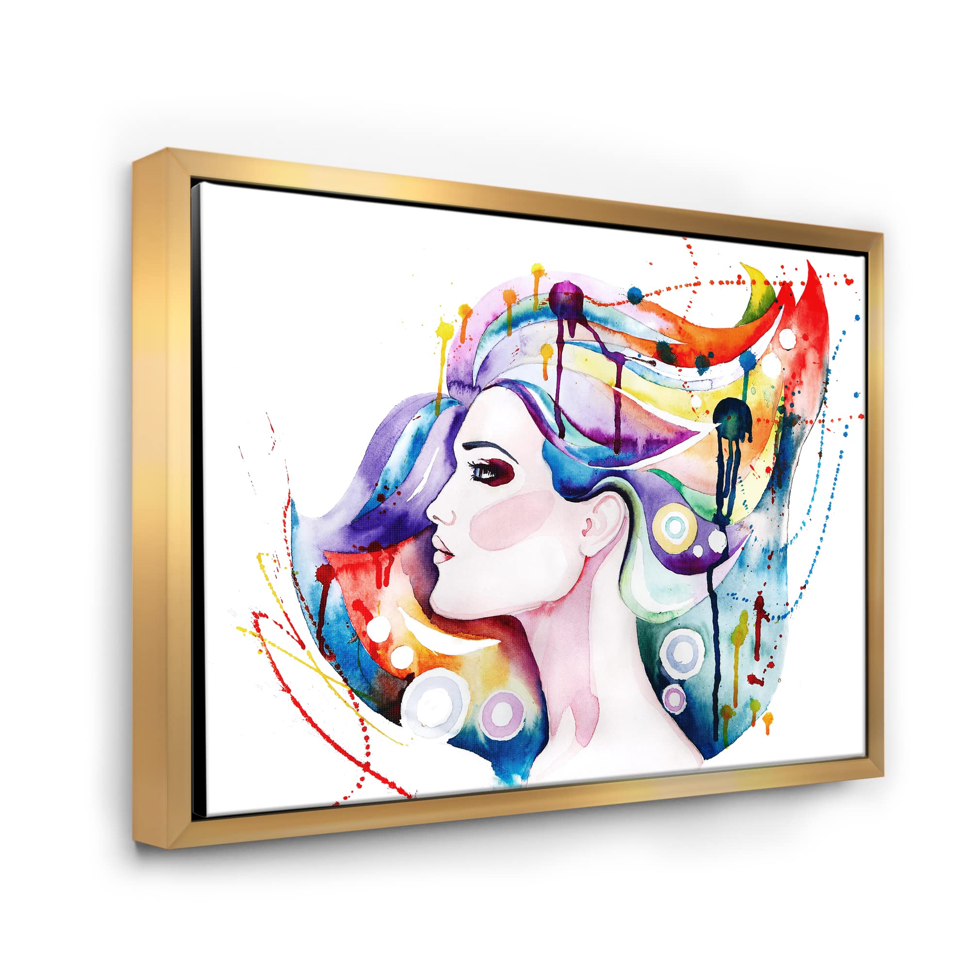 Beautiful Young Woman With Long Hair - Traditional Framed Canvas Wall Art Print for Home Decor, Living Room, Bedroom & Office