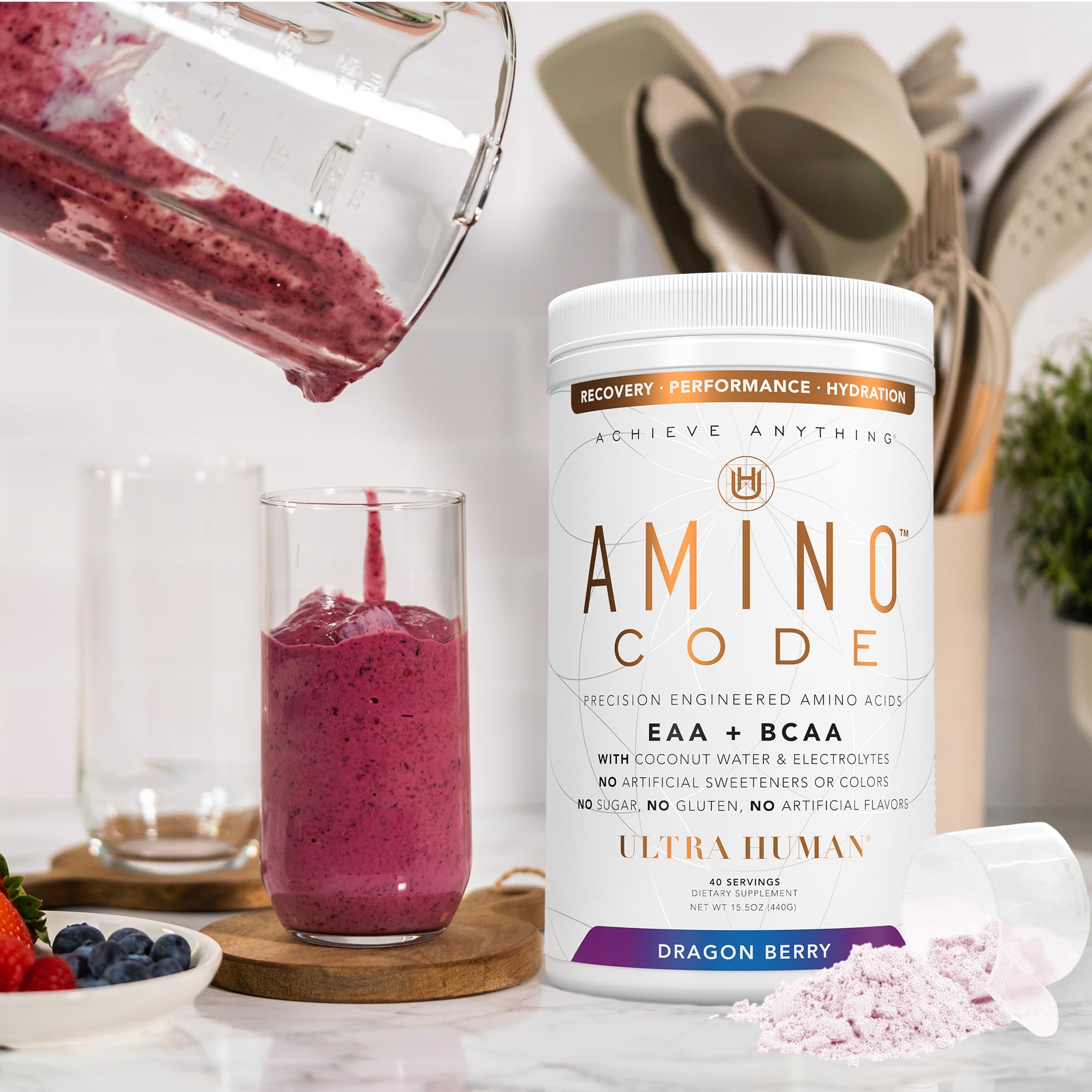 Amino Code Essential Amino Acids + BCAAs + Coconut Water Electrolytes Powder | Fast Hydration & Workout Recovery Supplement | Dragonberry Flavored Energy Drink Mix | Clean Formula, 40 Servings | Post-Workout, Gym & Athletic Performance Booster