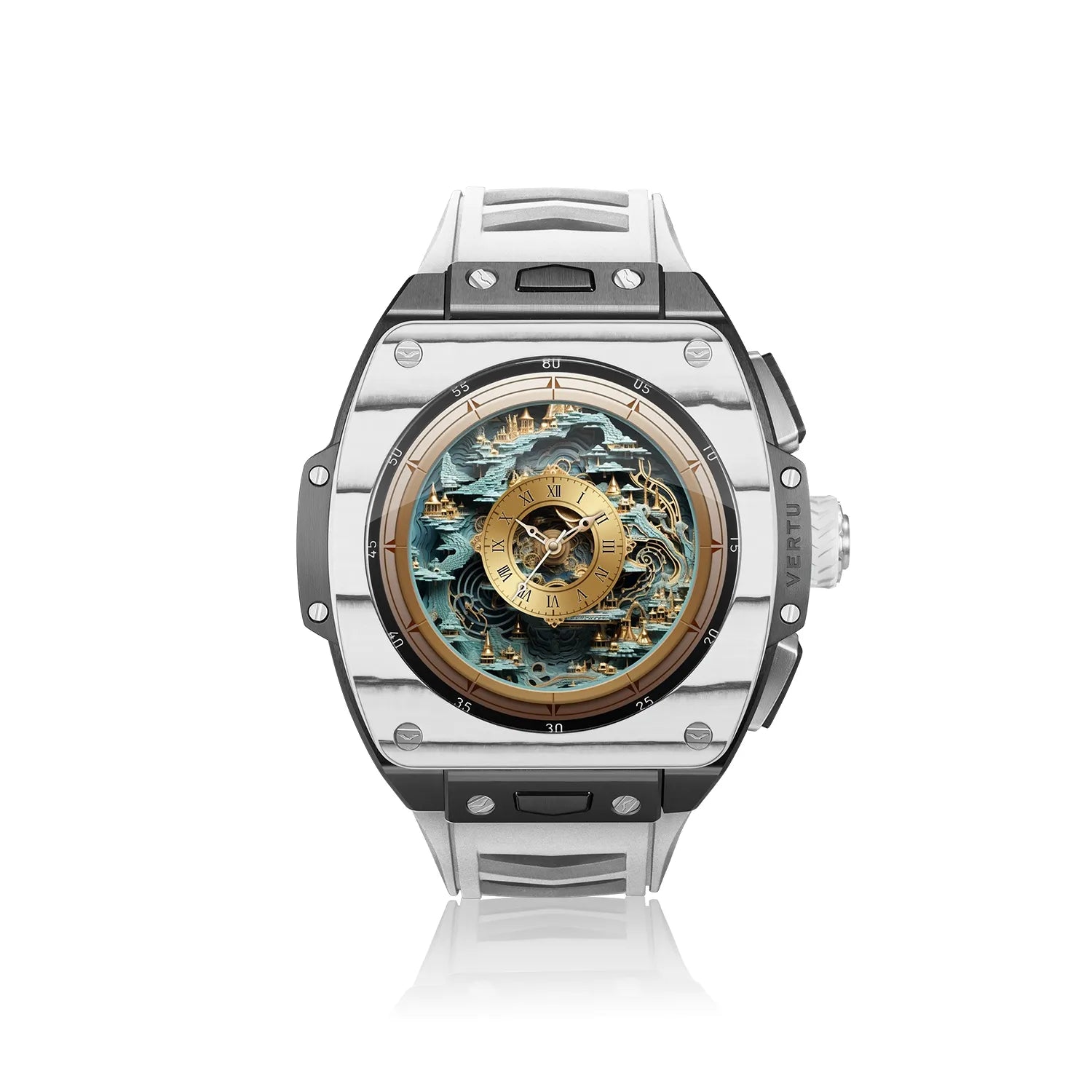 VERTU GRAND Diamonds Smart Watch for Men - Luxury Black & White Carbon Fiber Design | Fitness Tracker, Heart Rate Monitor & Waterproof Smartwatch | Perfect for Business, Gym & Outdoor Activities