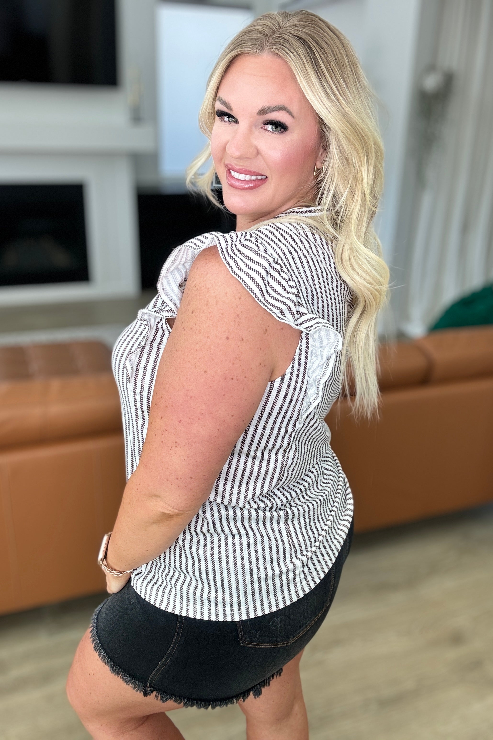 Trendy Striped Ruffle Detail Blouse for Women | Fashionable Casual & Party Wear | Perfect for Date Nights, Office Outfits & Summer Vacations