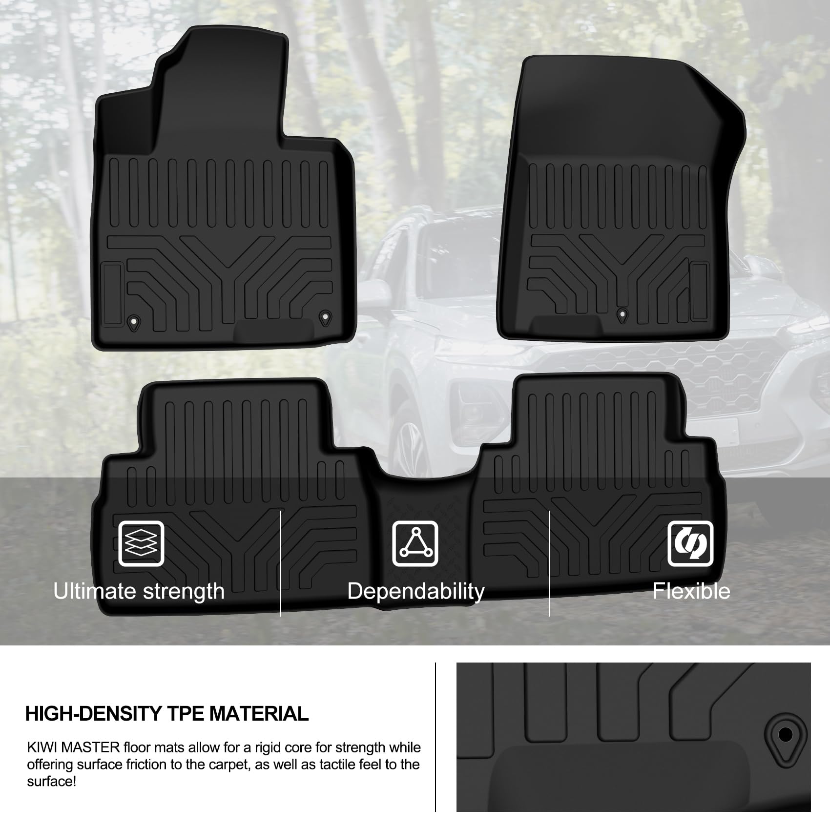 KIWI MASTER All-Weather Floor Mats for 2019-2020 Hyundai Santa Fe - TPE Slush Liners (Front & Rear, 2 Rows, Black) - Perfect for Winter, Rainy Days & Off-Road Adventures
