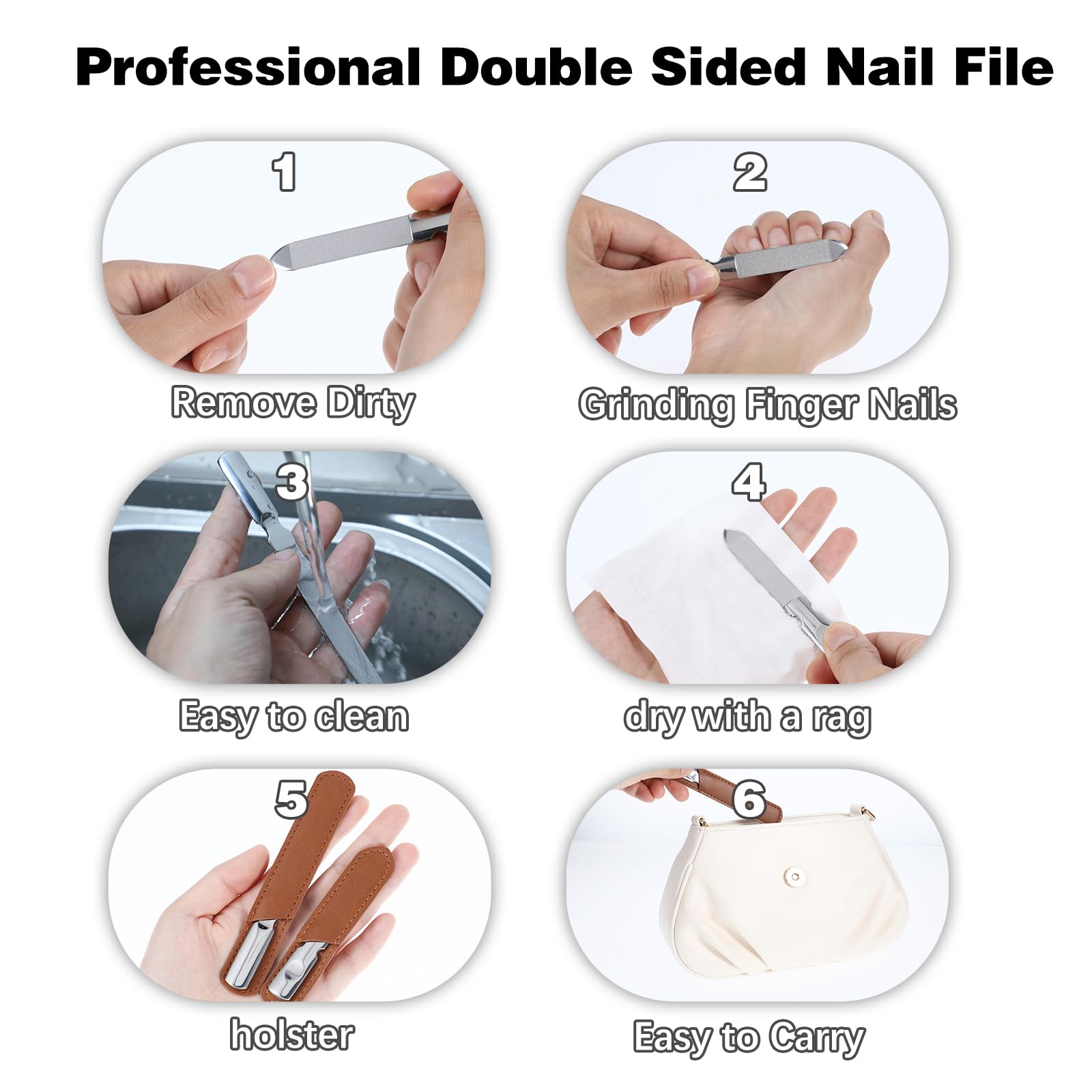 Professional Stainless Steel Nail File for Natural Nails - Double Sided Anti-Slip Nail Filer with PU Leather Case | Perfect for Manicures, Pedicures & At-Home Nail Care