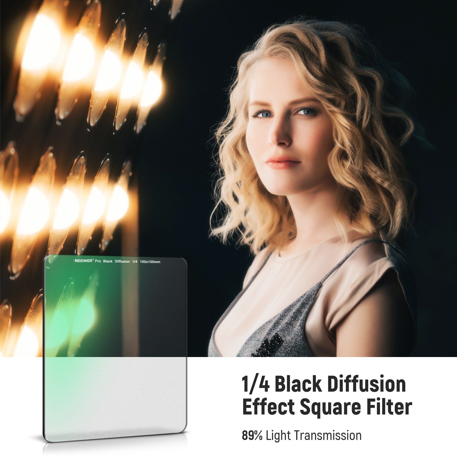 NEEWER 100x100mm 1/4 Black Diffusion Square Filter for DSLR Camera - Soften Harsh Light & Create Cinematic Effects for Photography & Videography