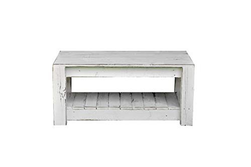 Rustic White Farmhouse Coffee Table with Lower Shelf - Perfect for Living Room, Farmhouse Decor & Cozy Home Style
