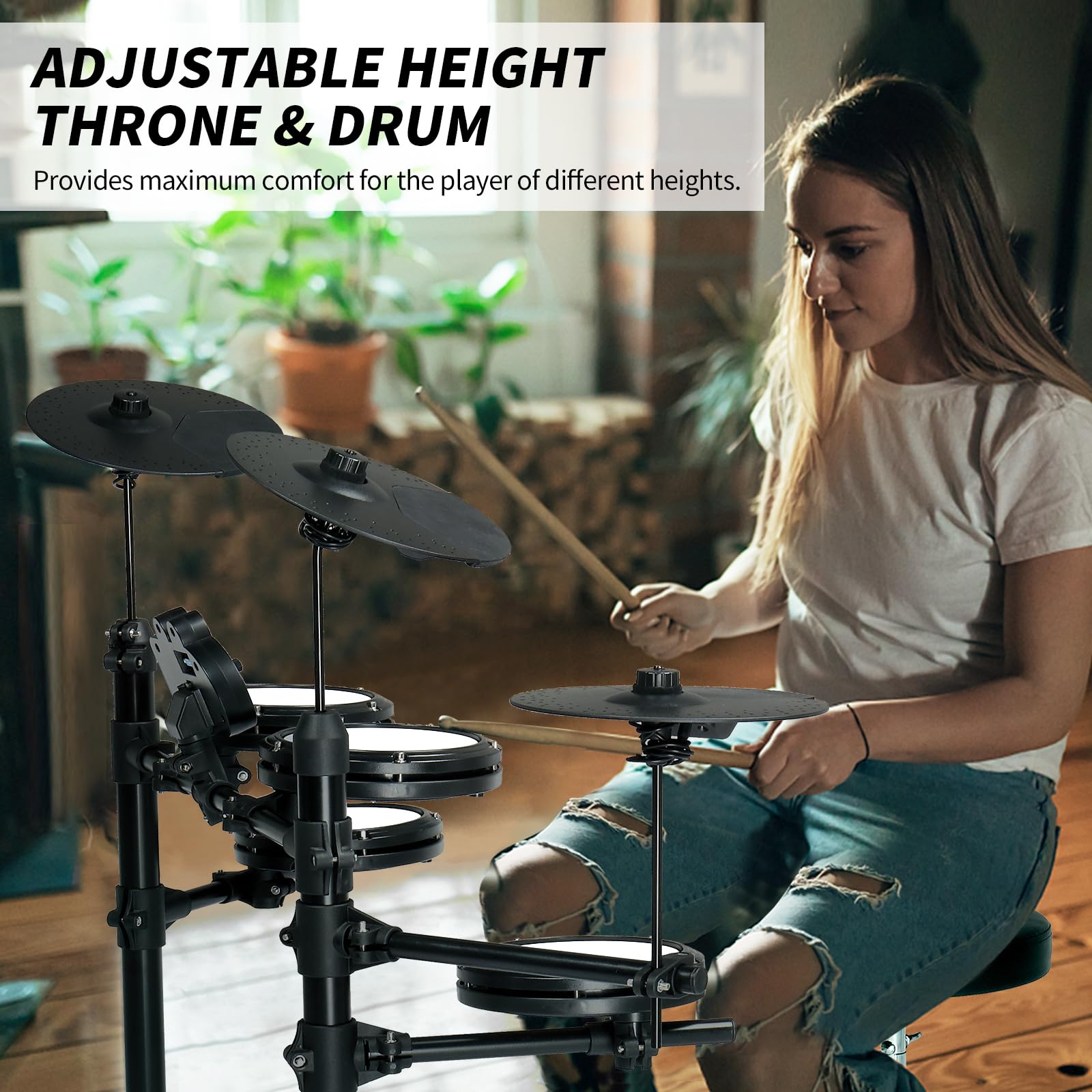 Ktaxon Electric Drum Set - Professional Electronic Drum Kit with Mesh Pads, Cymbals, Adjustable Throne, Headphones & Pedals - 150 Sounds & 10 Demo Songs - Perfect for Beginners & Home Practice | Ideal for Music Learning, Studio Recording & Live Performances