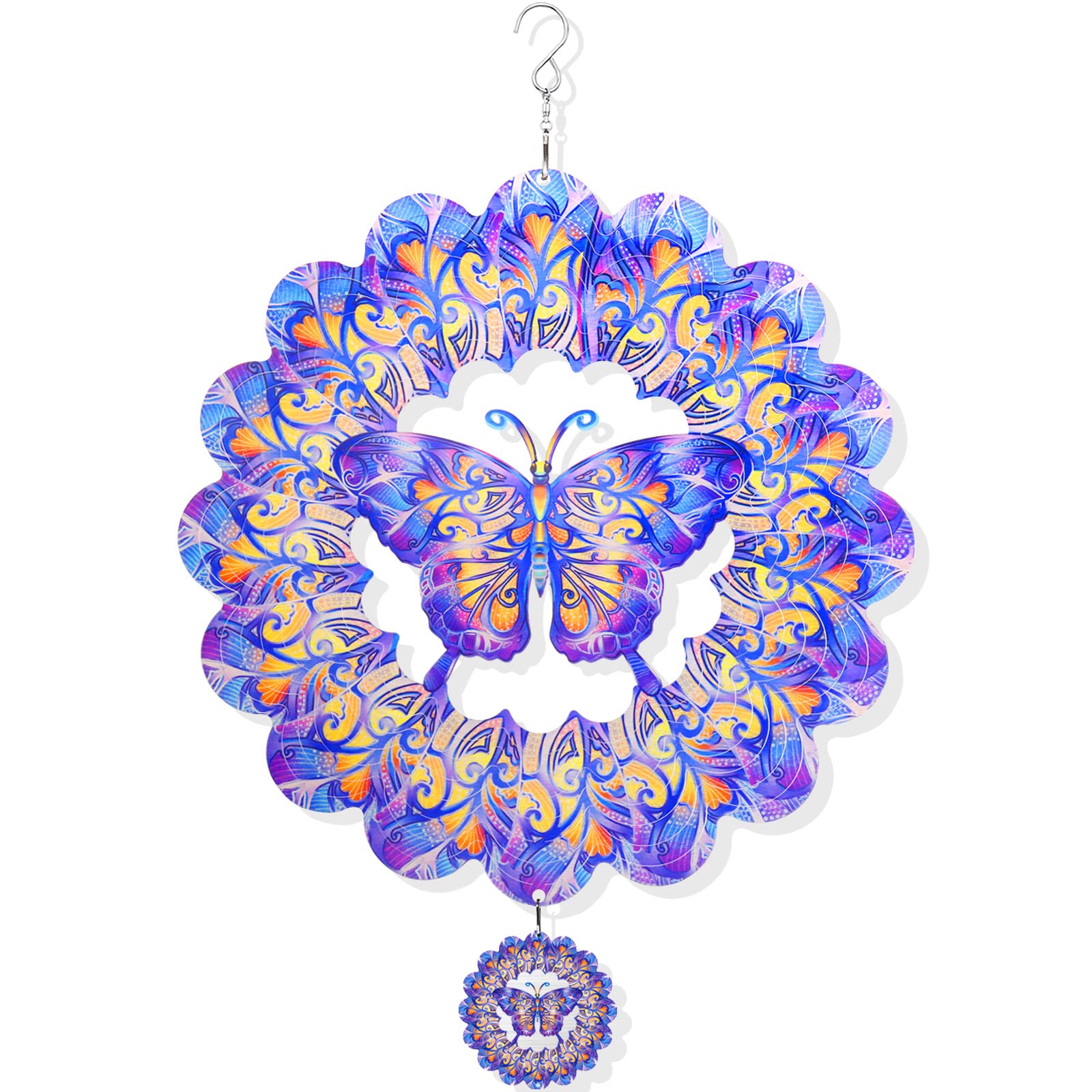 3D Butterfly Wind Spinner - 12 Inch Purple Metal Outdoor Decor for Yard & Garden | Hanging Wind Sculpture Art | Patio, Lawn & Backyard Decoration | Unique Spinifity Designs Gift Idea