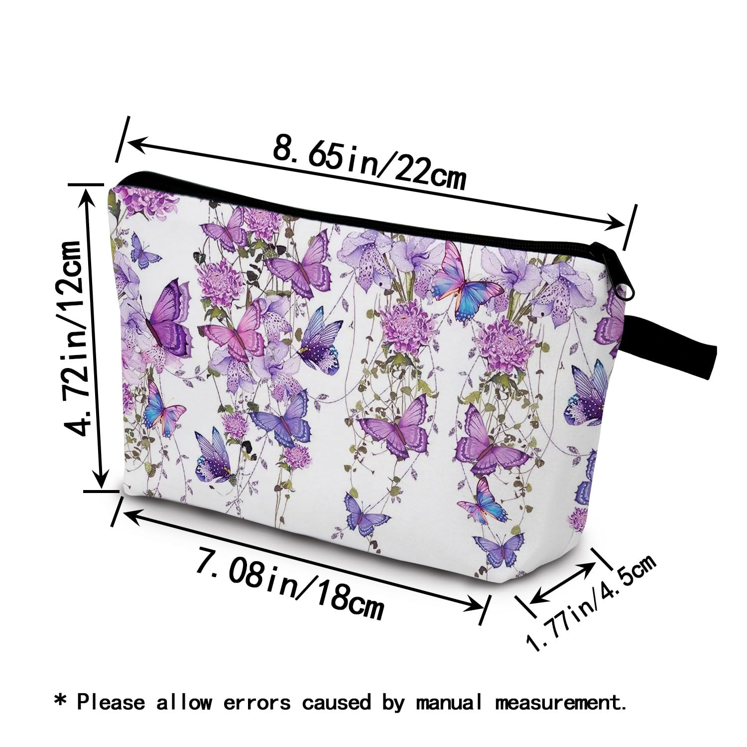 Purple Floral Butterfly Makeup Bag - Cute Small Zipper Cosmetic Organizer for Women | Perfect Birthday Gift for Butterfly Lovers & Friends | Great for Travel, Daily Use & Makeup Storage