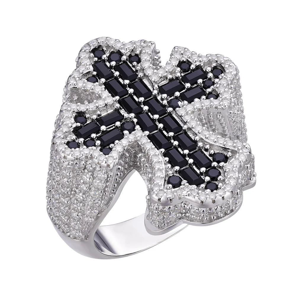 Black Cross Ring for Men - 925 Sterling Silver Moissanite Hip Hop Jewelry - Perfect for Gifts, Streetwear & Punk Fashion
