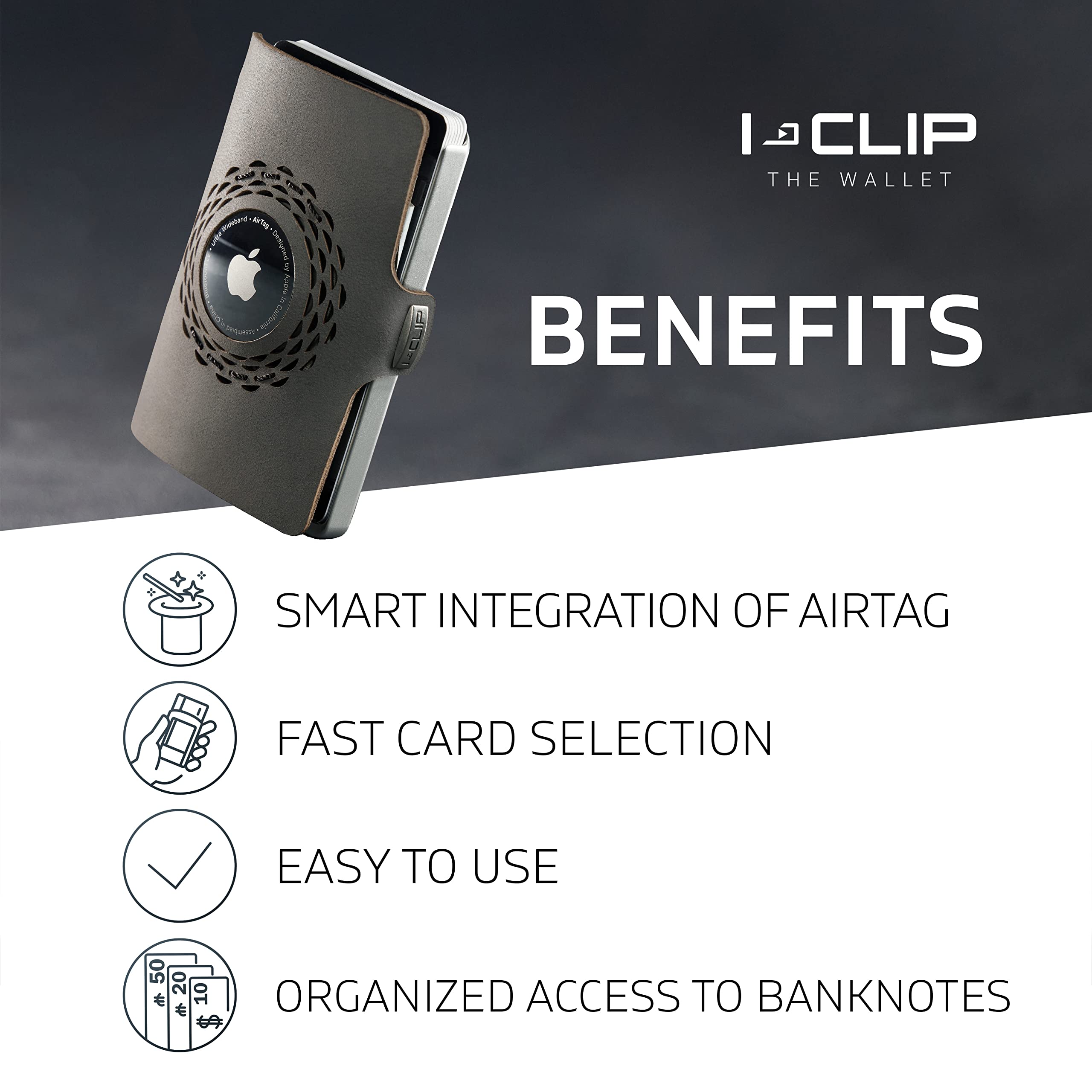 Original Silver I-CLIP Radio Impact Tracker - Compatible with Apple AirTag for Wallet, Money Bag, Purse & Credit Card Holder | Secure Your Valuables On-The-Go