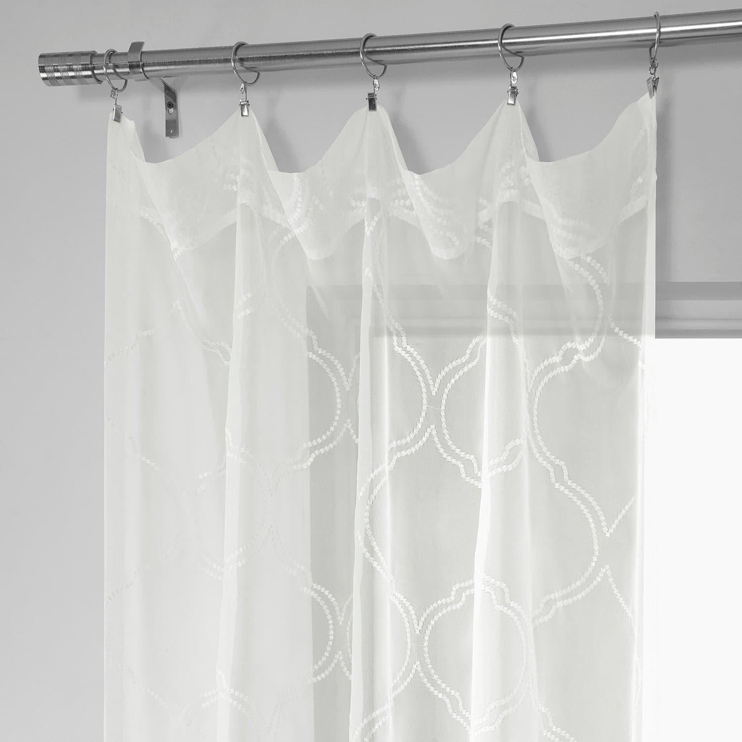 Florentina White Embroidered Geometric Sheer Curtains - Elegant Window Drapes for Living Room, Bedroom & Dining Room Decor