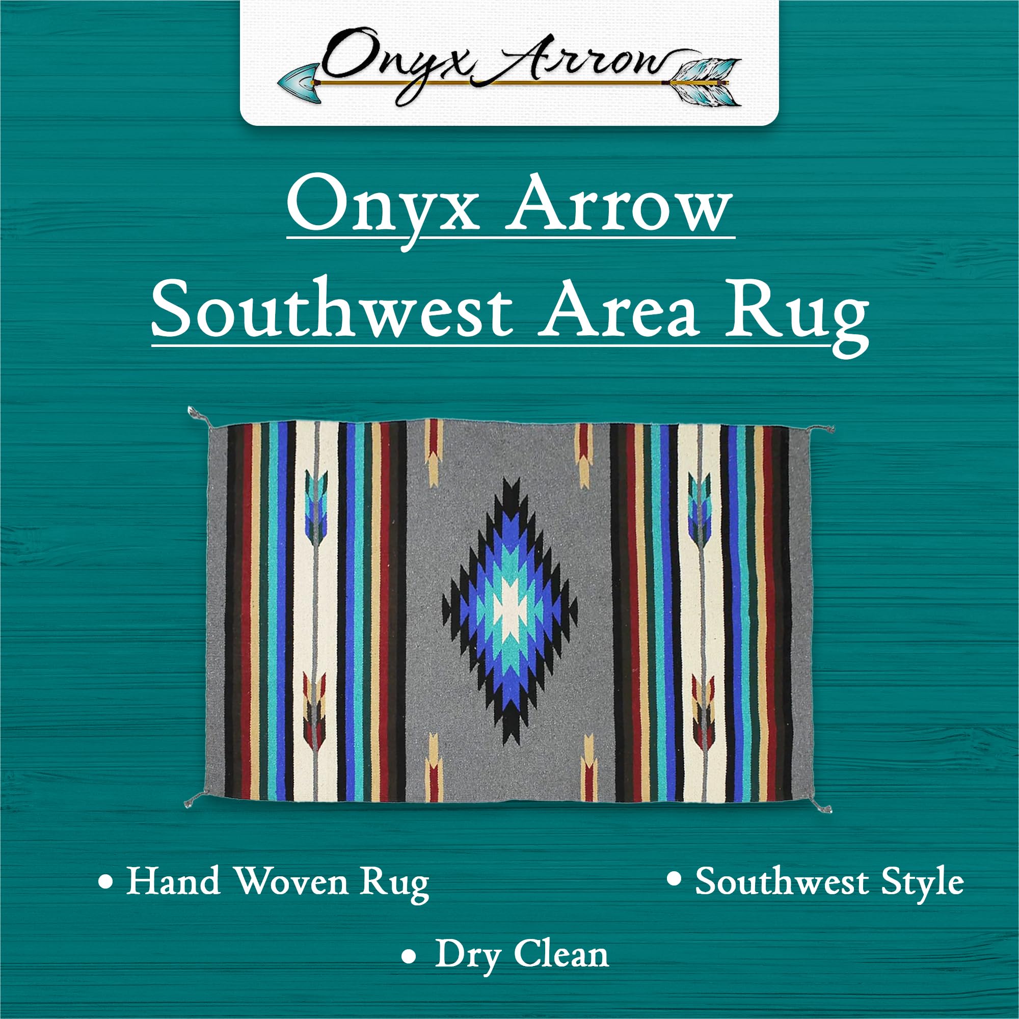 Southwest Boho Washable Area Rug - Indoor/Outdoor Farmhouse Decor Rug - Western Style for Living Room, Dining Room, Bedroom - Center Diamond Pattern in Gray, Black & Blue - 4x6 Feet - Perfect for Home, Patio & Office Decor