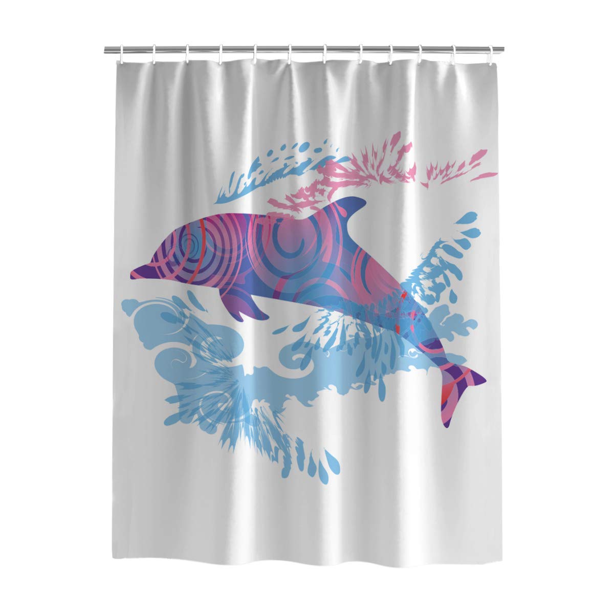 Waterproof Bathroom Shower Curtain with Hand-Painted Dolphin & Rat Sea Animal Pattern - 36 x 72 Inch Washable Fabric Curtain Set with Hooks for Hotel & Home Decor - Perfect for Coastal, Nautical or Kids' Bathroom Themes