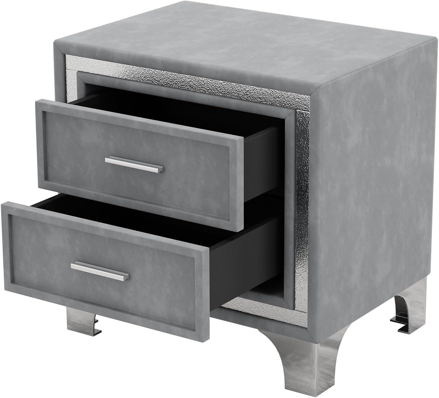 Linique 3-Piece Queen Size Bedroom Set - Velvet Upholstered Platform Bed Frame with LED Lights & Nightstands, Wooden Bed with Button Tufted Headboard in Grey | Modern LED Bedroom Furniture for Master Bedroom, Guest Room & Apartment Decor