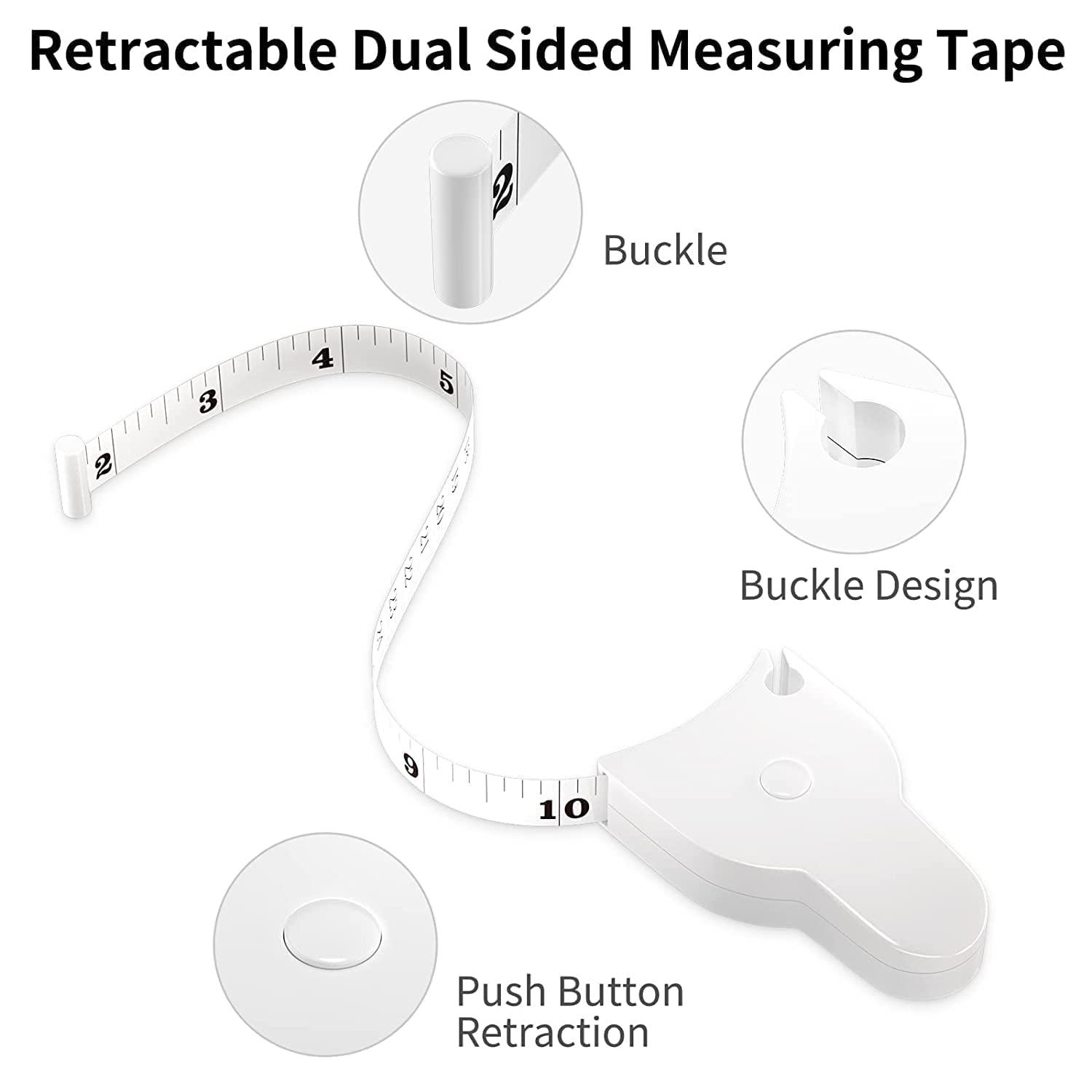 VAGHASIYA Retractable Body Measuring Tape - 150cm / 60 Inch Soft Sewing Tailor Tape with Lock Pin & Push Button for Body Fat Measurement, Weight Loss, Fitness Tracking & Clothing Alterations | Perfect for Home Gym, Sewing Projects & Health Monitoring