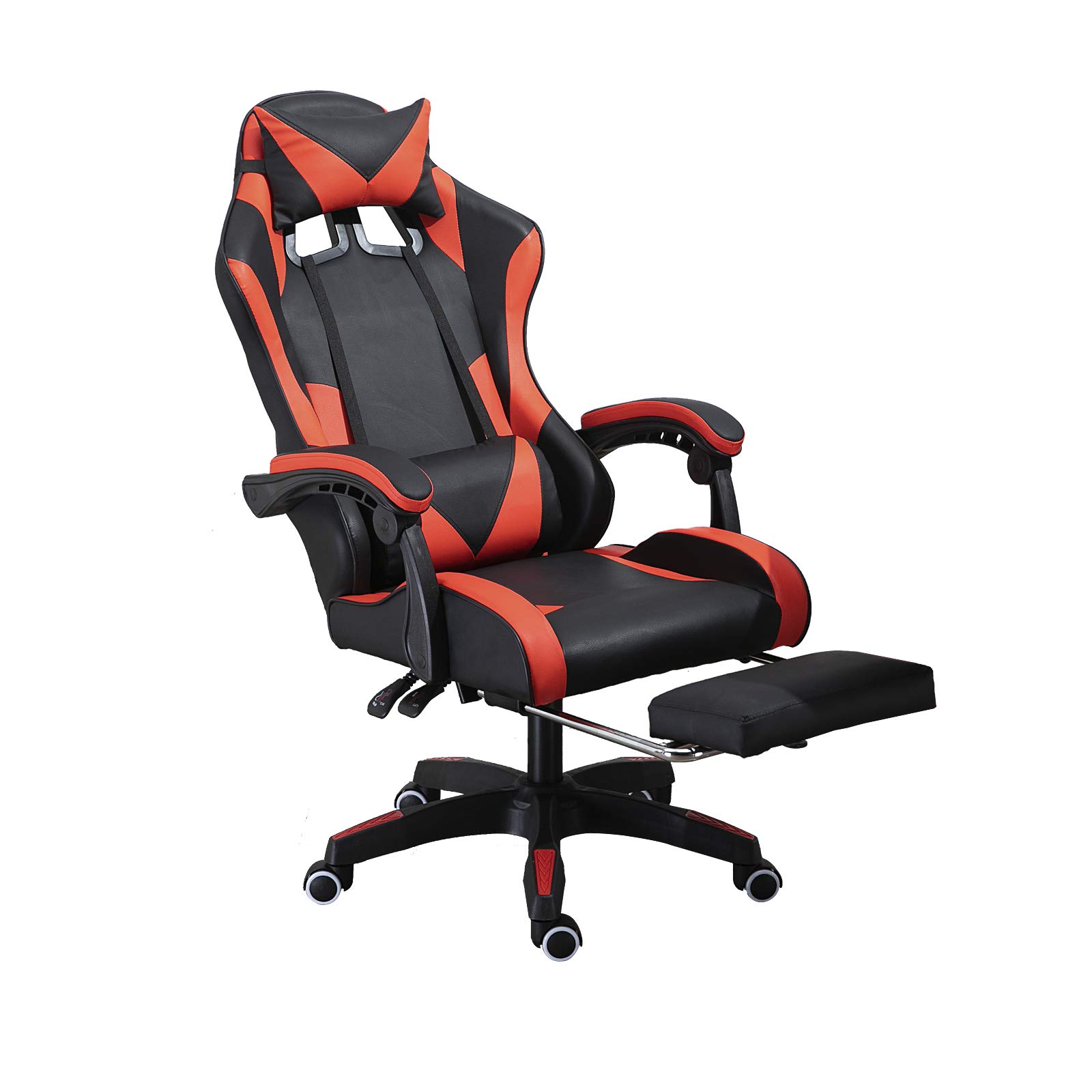 Racing-Style Ergonomic High-Back Gaming Chair with Adjustable Height, Headrest & Lumbar Support - Electronic Sports Swivel Office Chair with Foot Pedals (Red & Black) - Perfect for Esports, Streaming & Long Work Sessions